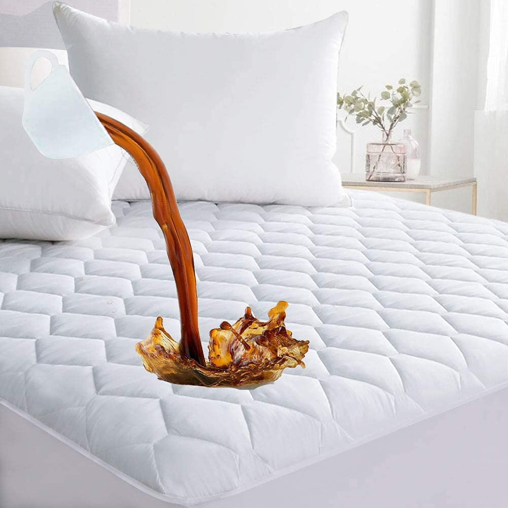 Twin Size Quilted Fitted Mattress Pad, 100% Waterproof Breathable Mattress Protector, Ultra Soft Alternative Filling Mattress Cover, Stretches up to 21 Inches Deep Pocket (White)