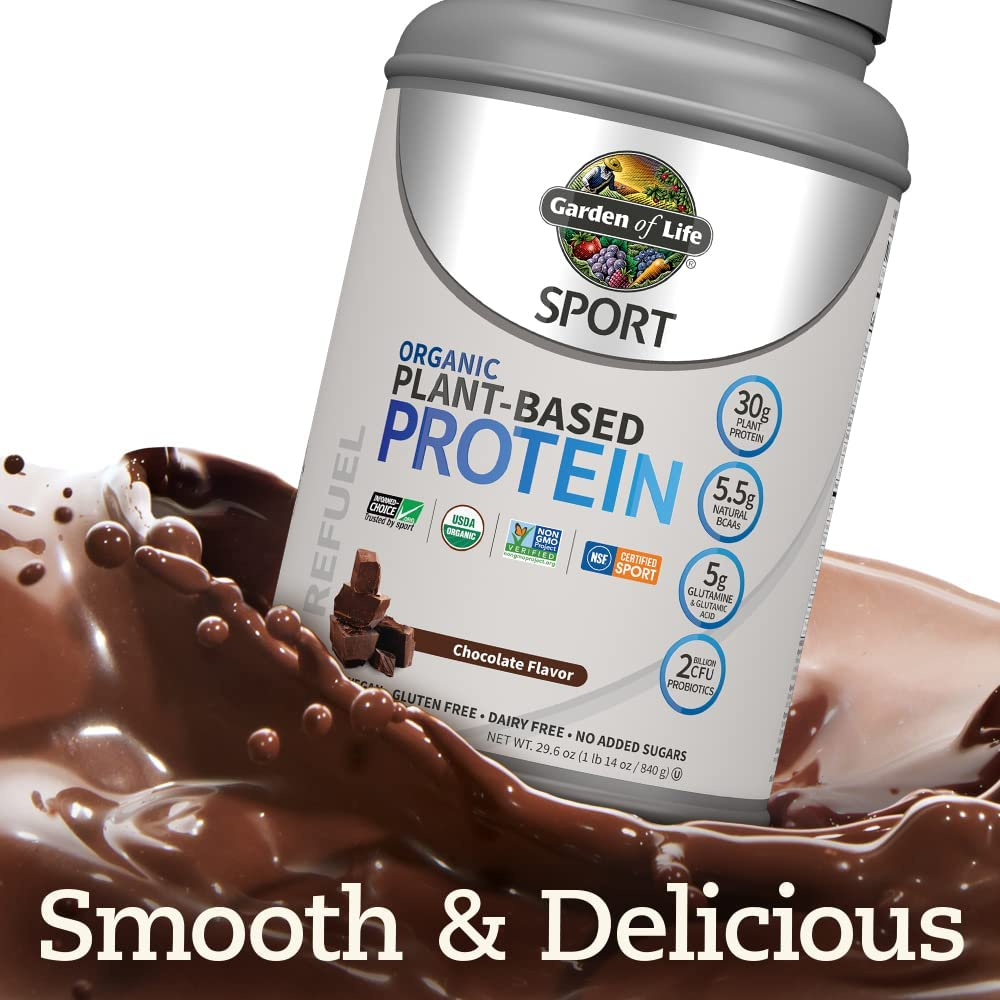 Organic Vegan Sport Protein Powder, Chocolate - Probiotics, Bcaas, 30G Plant Protein for Premium Post Workout Recovery, NSF Certified, Keto, Gluten & Dairy Free, Non GMO, Garden of Life - 19 Servings
