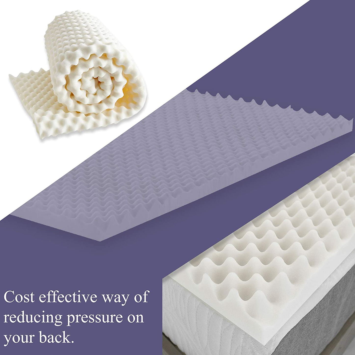 Mayton, 2-inch Convoluted Egg Shell Breathable Foam Topper, Adds Comfort to Mattress, Twin, White