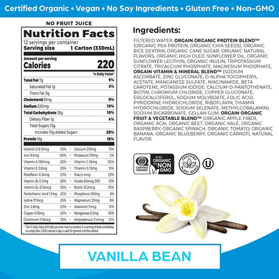 Orgain Organic Vegan Plant Based Nutritional Shake, Vanilla Bean - Meal Replacement, 16G Protein, 21 Vitamins & Minerals, Non Dairy, Gluten Free, Lactose Free, Kosher, Non-Gmo (Packaging May Vary)