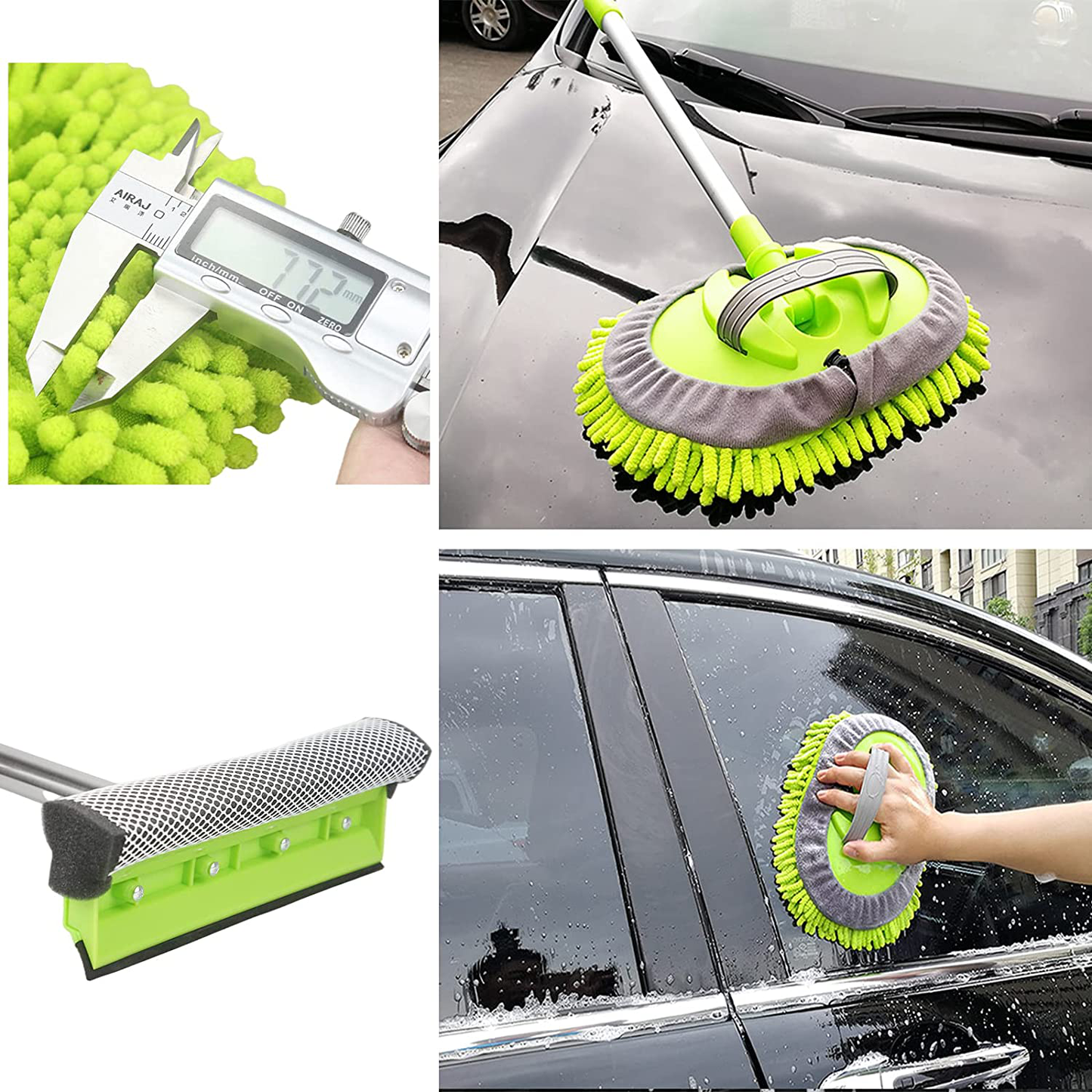 62" Car Wash Mop Kit, Car Wash Brush with Long Handle Stainless Steel Pole, Car Wash Kit Car Detailing Kit Car Wash Mop Mitt Car Cleaning Supplies Kit for RV Cars SUV Trucks and Bus (Green)