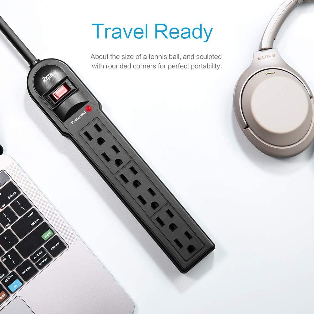 KMC 6-Outlet Surge Protector Power Strip 2-Pack, 900 Joule, 4-Foot Cord, Overload Protection
