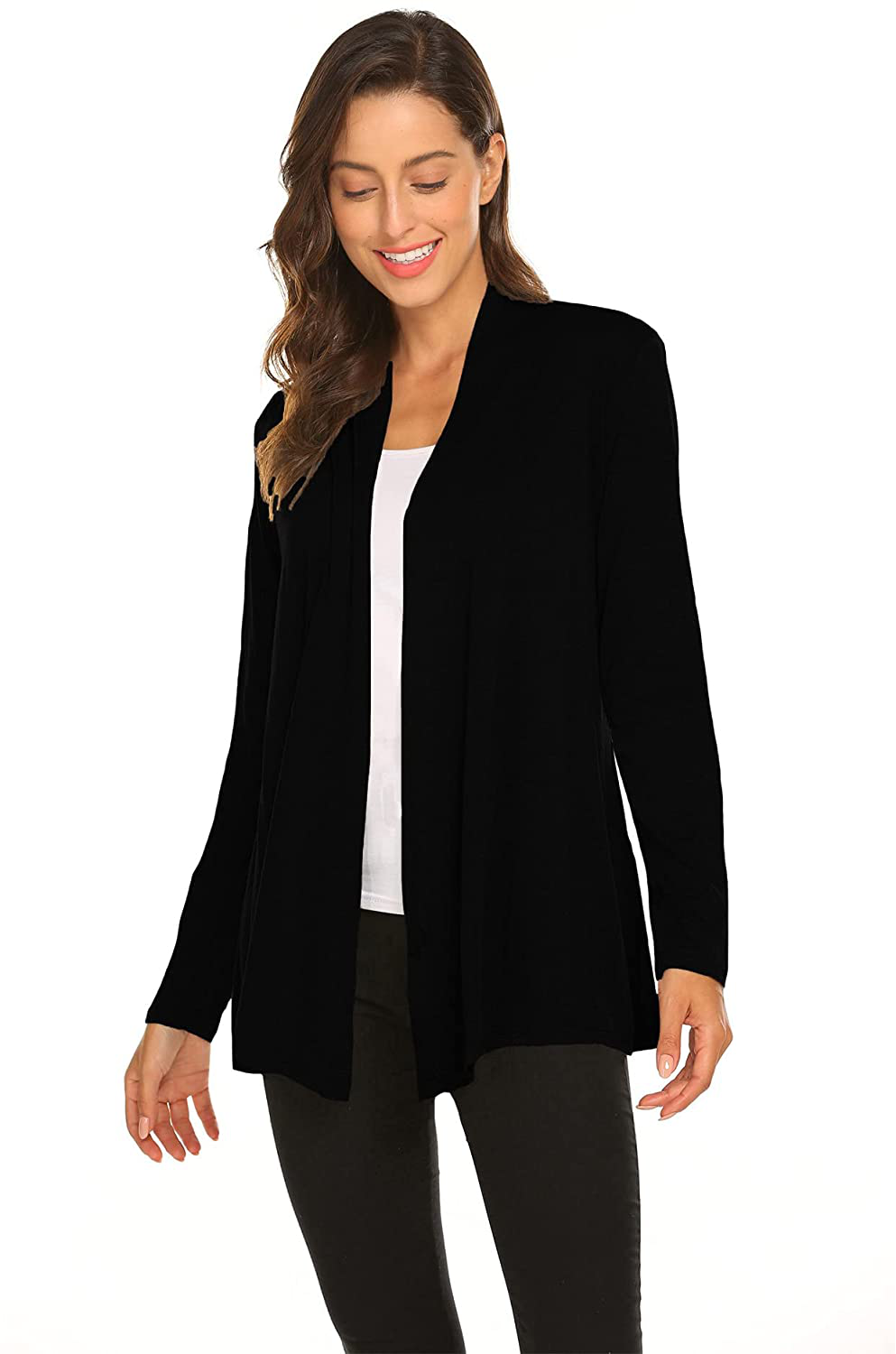 Womens Casual Lightweight Long Sleeve Cardigan Soft Drape Open Front Fall Dusters (S-3X)