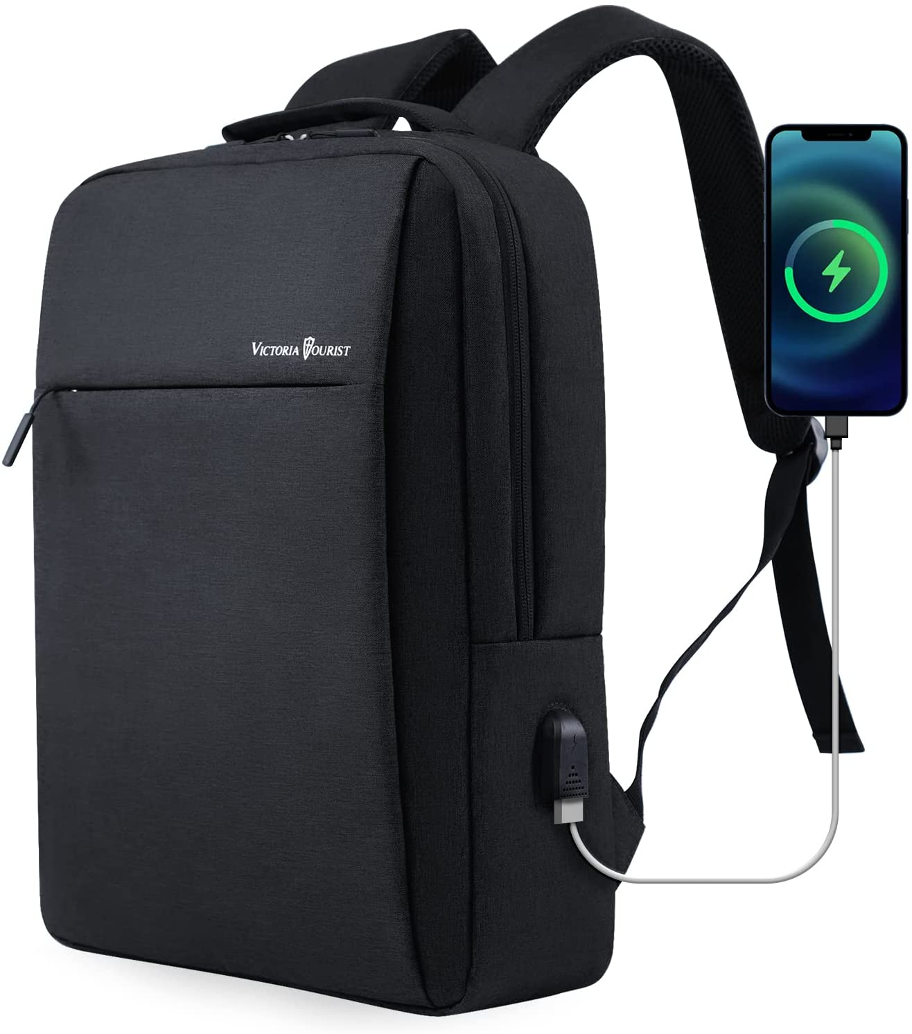 Laptop Backpack 15.6 Inch, Business Slim Durable Laptops Travel Backpacks with USB Charging Port, College School Computer Bag Gifts for Men and Women Fits Notebook (Grey)