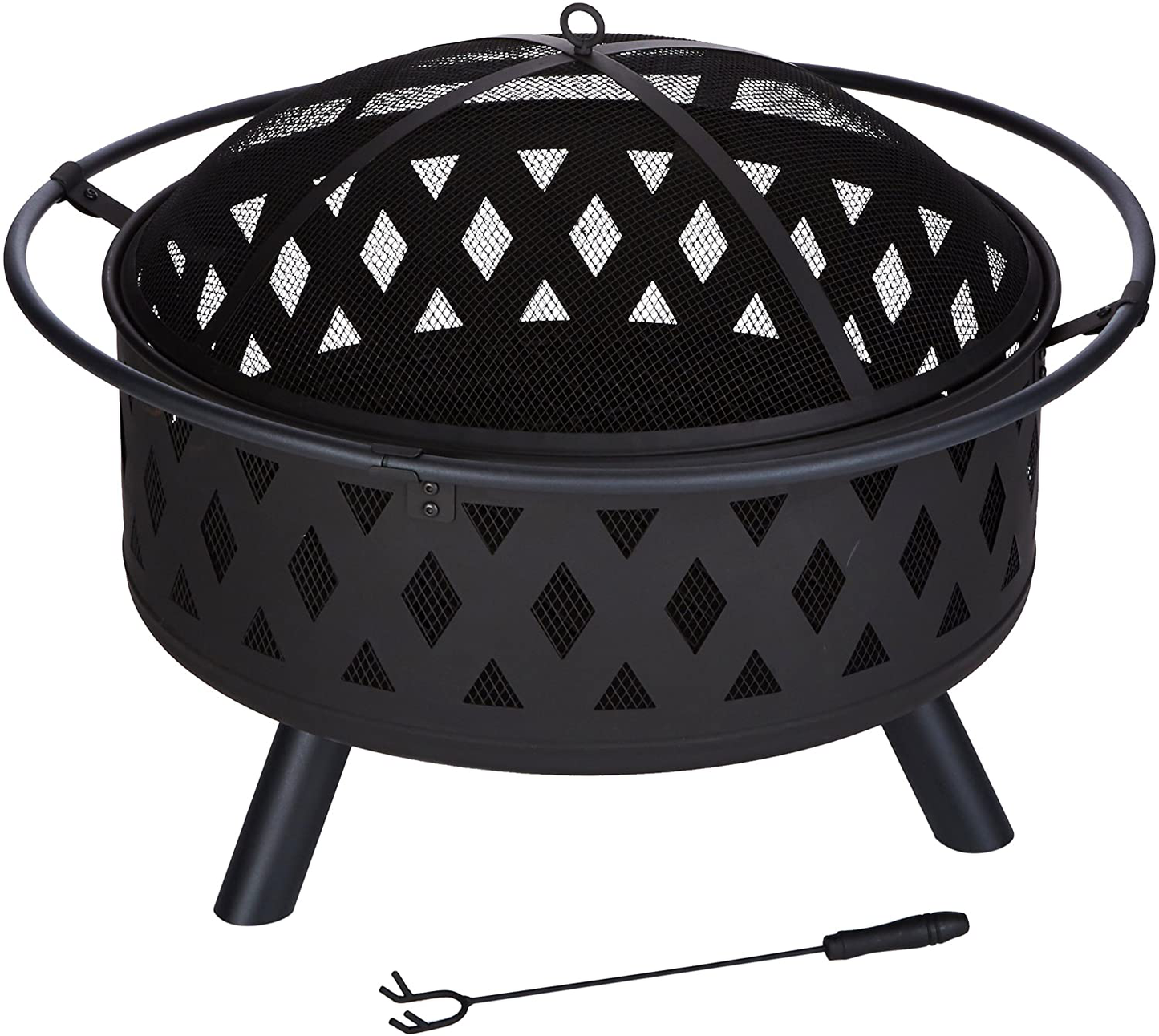 Fire Pit Set, Wood Burning Pit - Includes Screen, Cover and Log Poker - Great for Outdoor and Patio, 32 inch Round Crossweave Firepit by Pure Garden