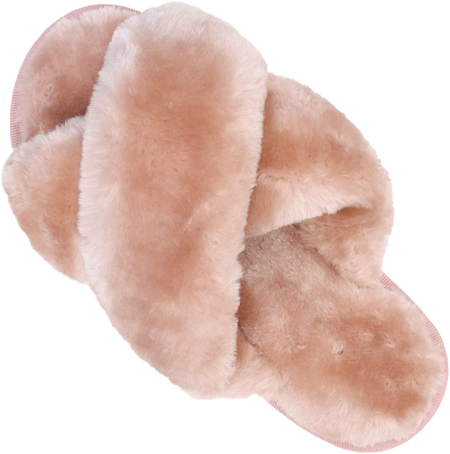 Womens House Fuzzy Slippers Leopard Cross Band Soft Plush Fluffy Slippers Furry Fleece Slip on Slippers Open Toe House Warm Bedroom Shoes Slides