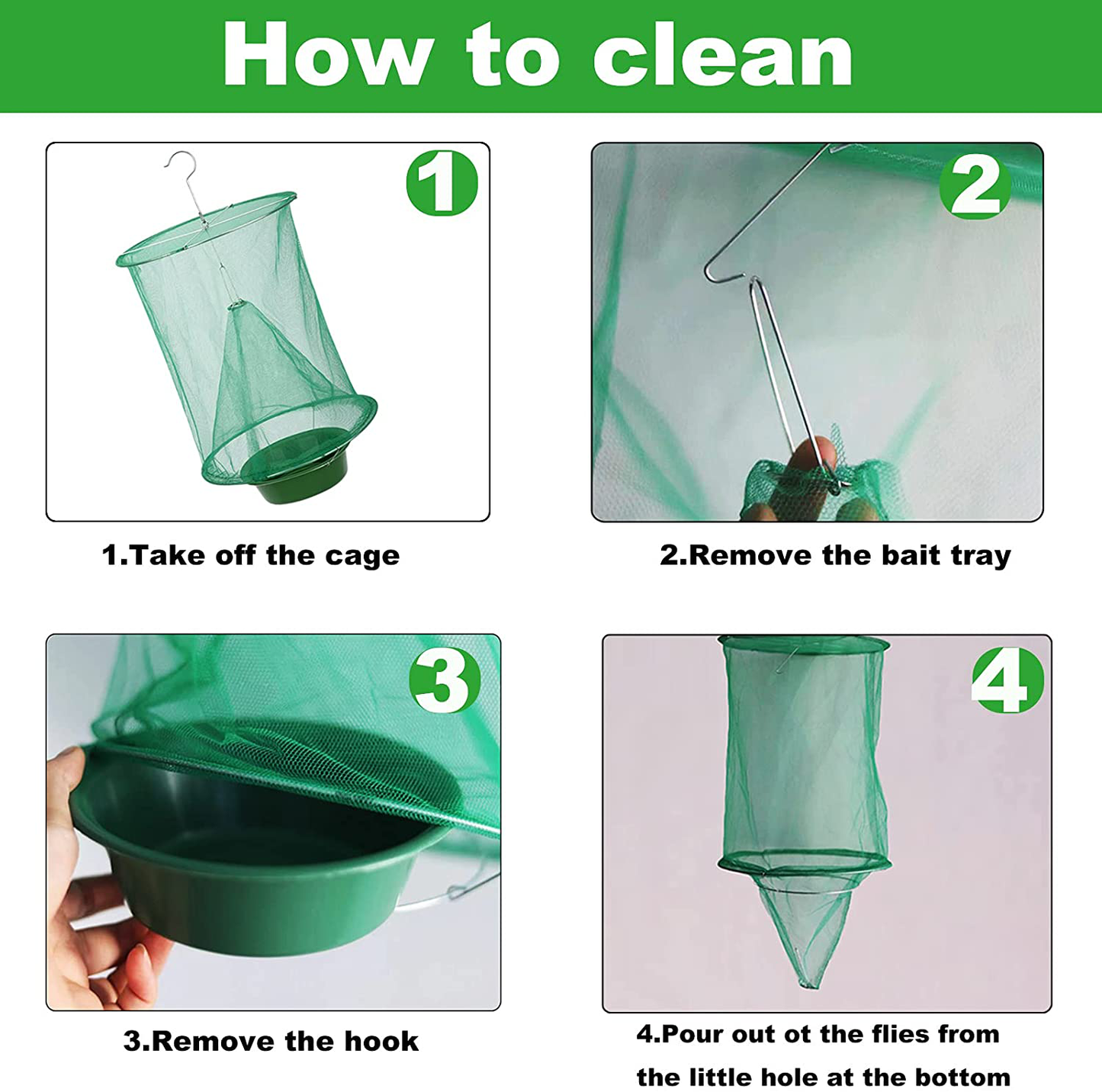 Ranch Fly Trap - Reusable Fruit Fly Trap with Bait Tray, Upgraded Flay Catcher Cage Effective Flay Bag for Indoor Outdoor Hanging Family Farms,Horse Stable,Garden,Orchard,Park,Restaurants(4 Pack