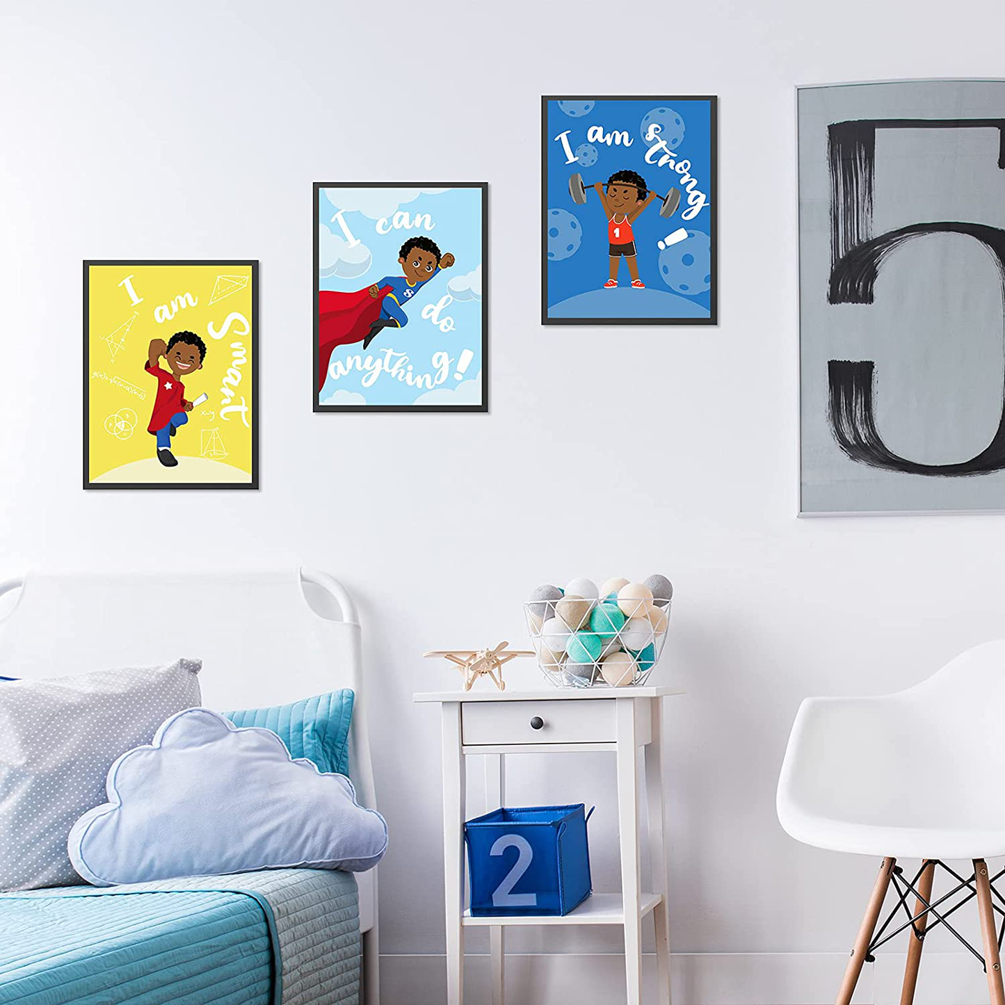 Outus 8 Pieces Children Room Posters Motivational Black Boy Wall Posters Inspirational Wall Prints Kids Room Decor for Kids Children Room Wall Decoration Supplies