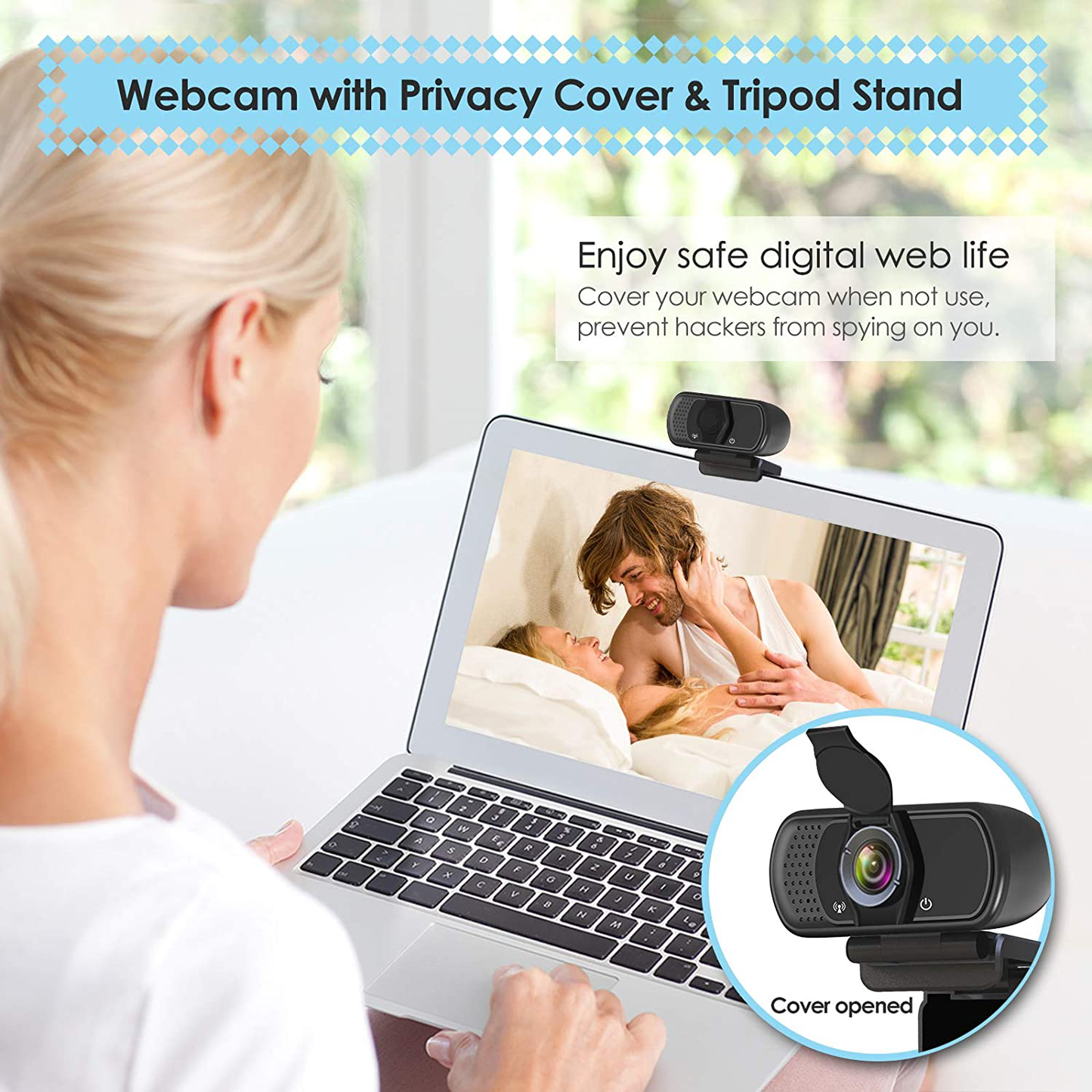 Webcam HD 1080p Web Camera, USB PC Computer Webcam with Microphone, Laptop Desktop Full HD Camera Video Webcam 110 Degree Widescreen