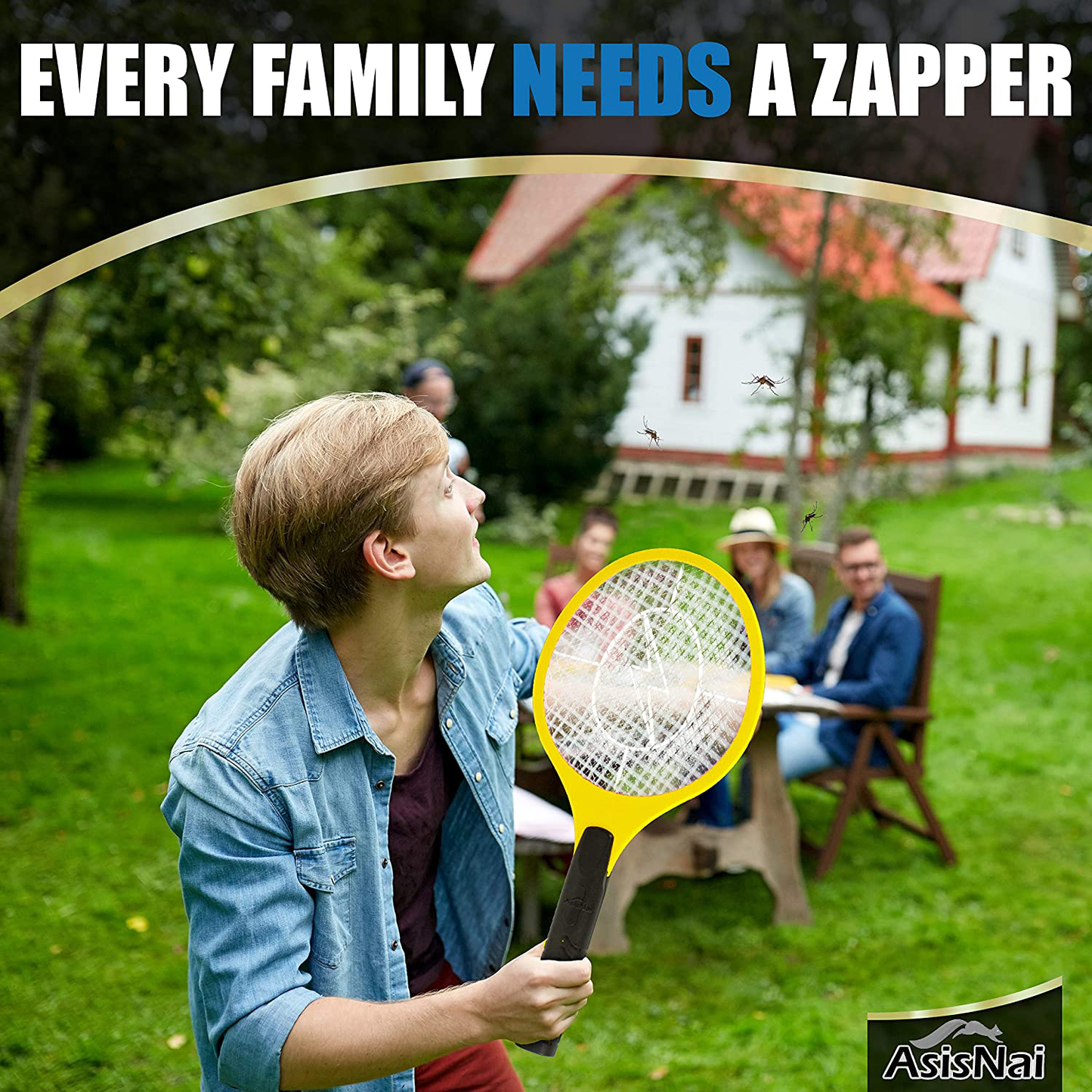 ASISNAI Bug Zapper 18" Electric Fly & Mosquito Swatter Racket - Outdoor/Indoor Killer for Flies, Battery-Operated Tennis Killing Zap, 3000 Volts Electronic Catcher, 2 AA Batteries Included - Red