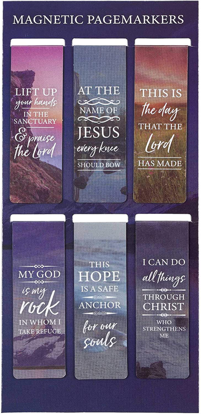 Christian Art Gifts Set of 6 Lift Up Your Hands Scenic Nature Inspirational Magnetic Bible Verse Bookmark with Scripture, Size Small 2.3" x .75"
