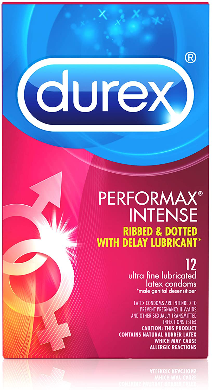 Durex Performax Intense Natural Rubber Latex Condoms, Contains Desensitizing Lube for Men, FSA & HSA Eligible