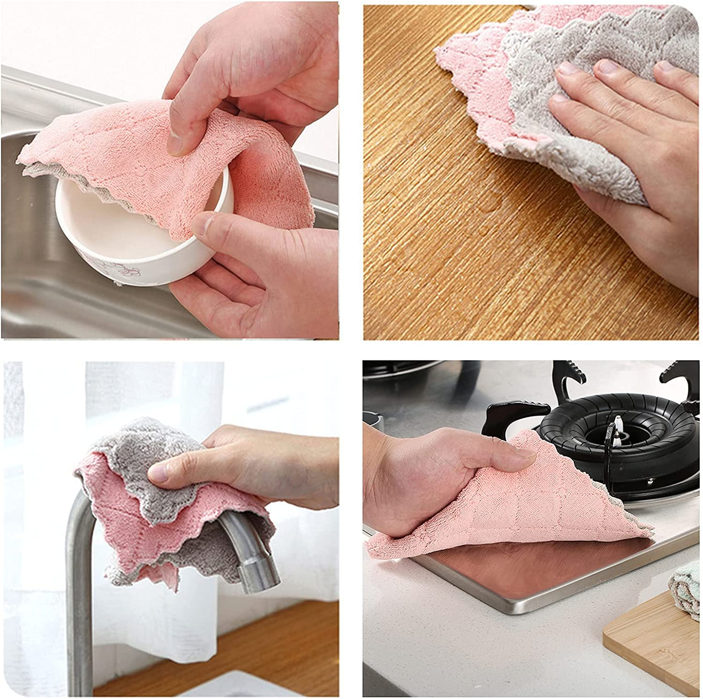 10 Pack Kitchen Cloth, Microfiber Dish Towels Washcloths, Super Absorbent Coral Velvet Dishtowels, Premium Cleaning Cloths,Non-Stick Oil Quick Dry Dish Towels, Soft Tea Towels, Table Cleaning Cloths.