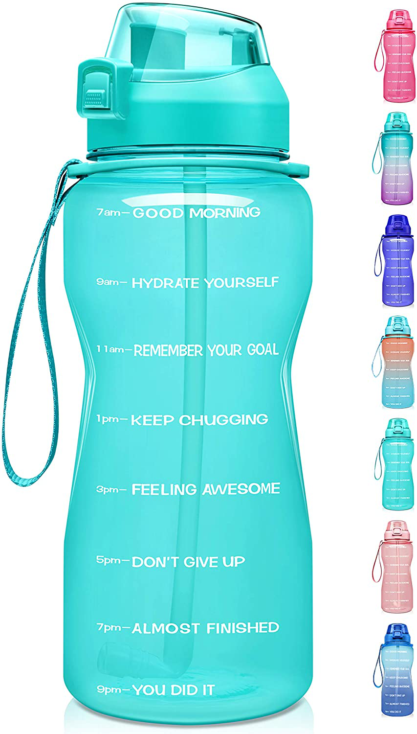 Fidus Large Half Gallon/64oz Motivational Water Bottle with Time Marker & Straw,Leakproof Tritan BPA Free Water Jug,Ensure You Drink Enough Water Daily for Fitness,Gym and Outdoor Sports