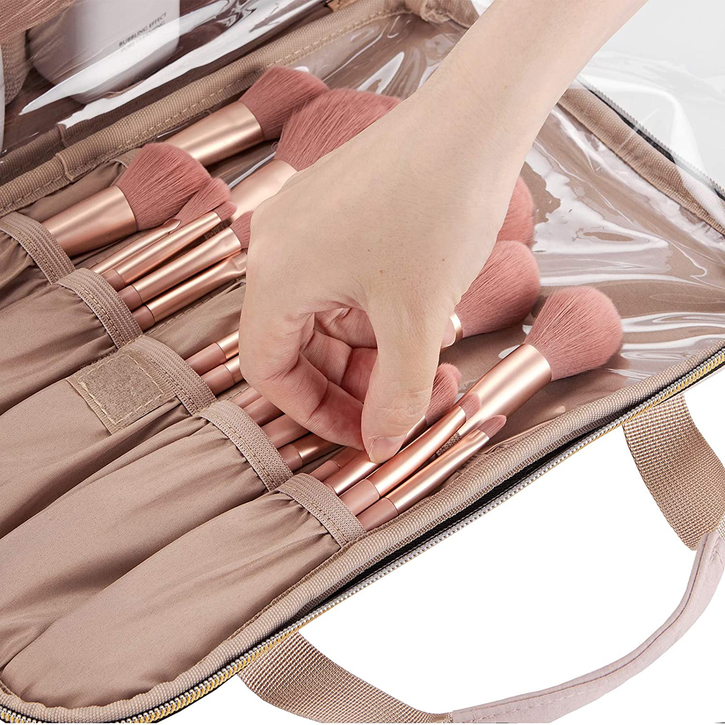 NISHEL Travel Toiletry Bag, Portable Makeup Organizer, Stand up Cosmetic Bag, Travel Cosmetic Case for Travel Sized Toiletries, Pink