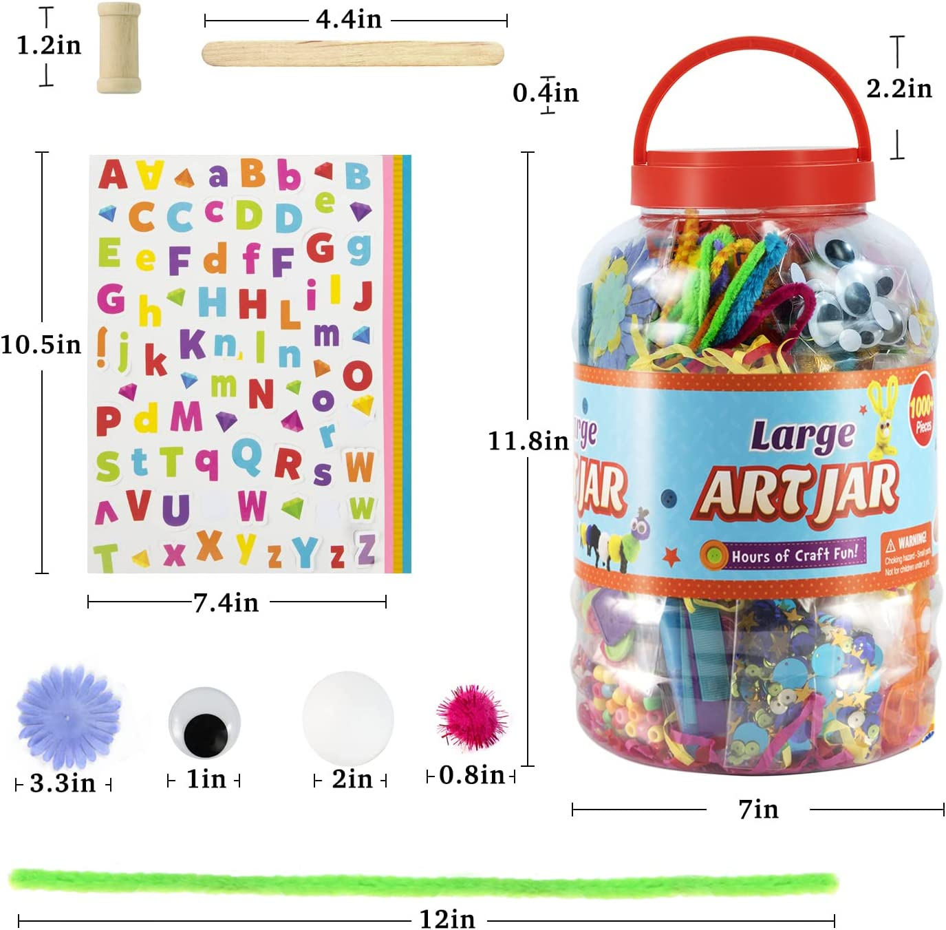 Arts and Crafts Supplies for Kids - 1000 More Piece Set - All in One Craft Jars Projects for Kids Ages 6 7 8 9 10 11 12 Homeschool Crafts Supplies