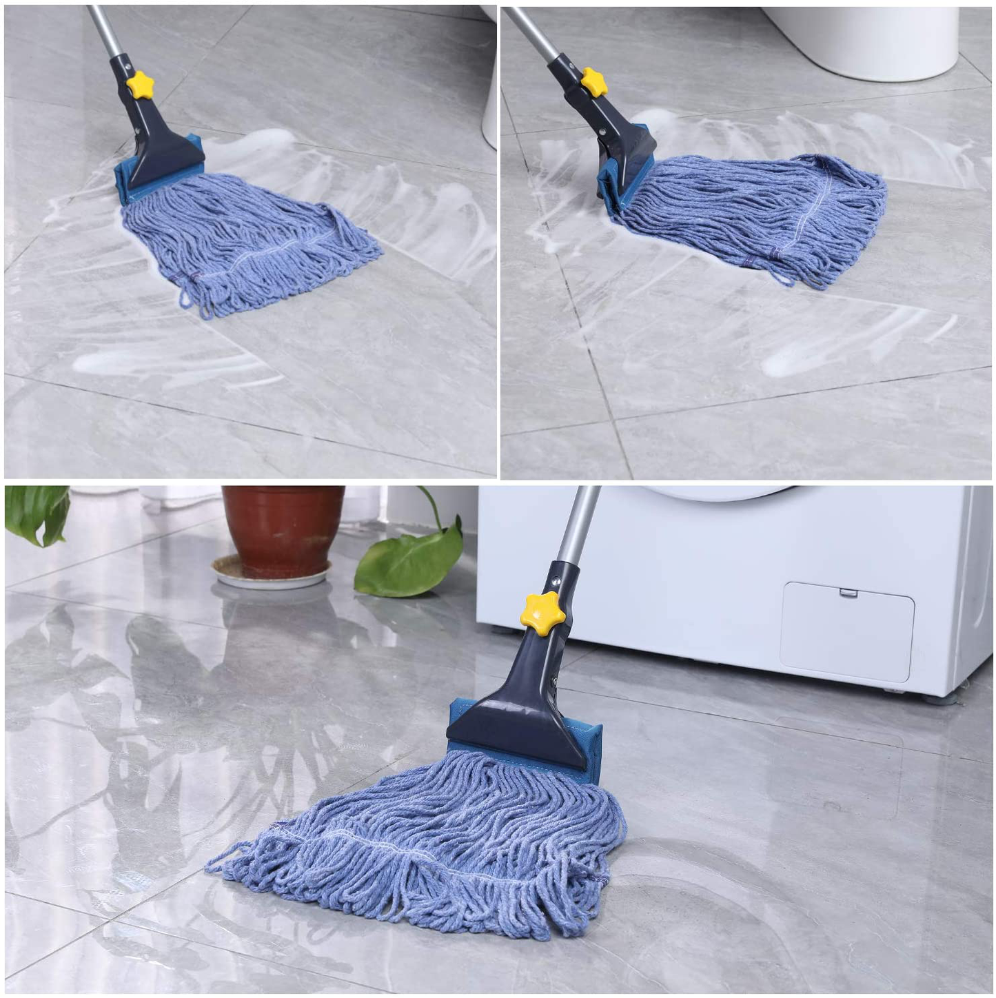 Yocada Looped-End String Wet Mop Heavy Duty Cotton Mop Commercial Industrial Grade Iron Pole Jaw Clamp Floor Cleaning 52in Long