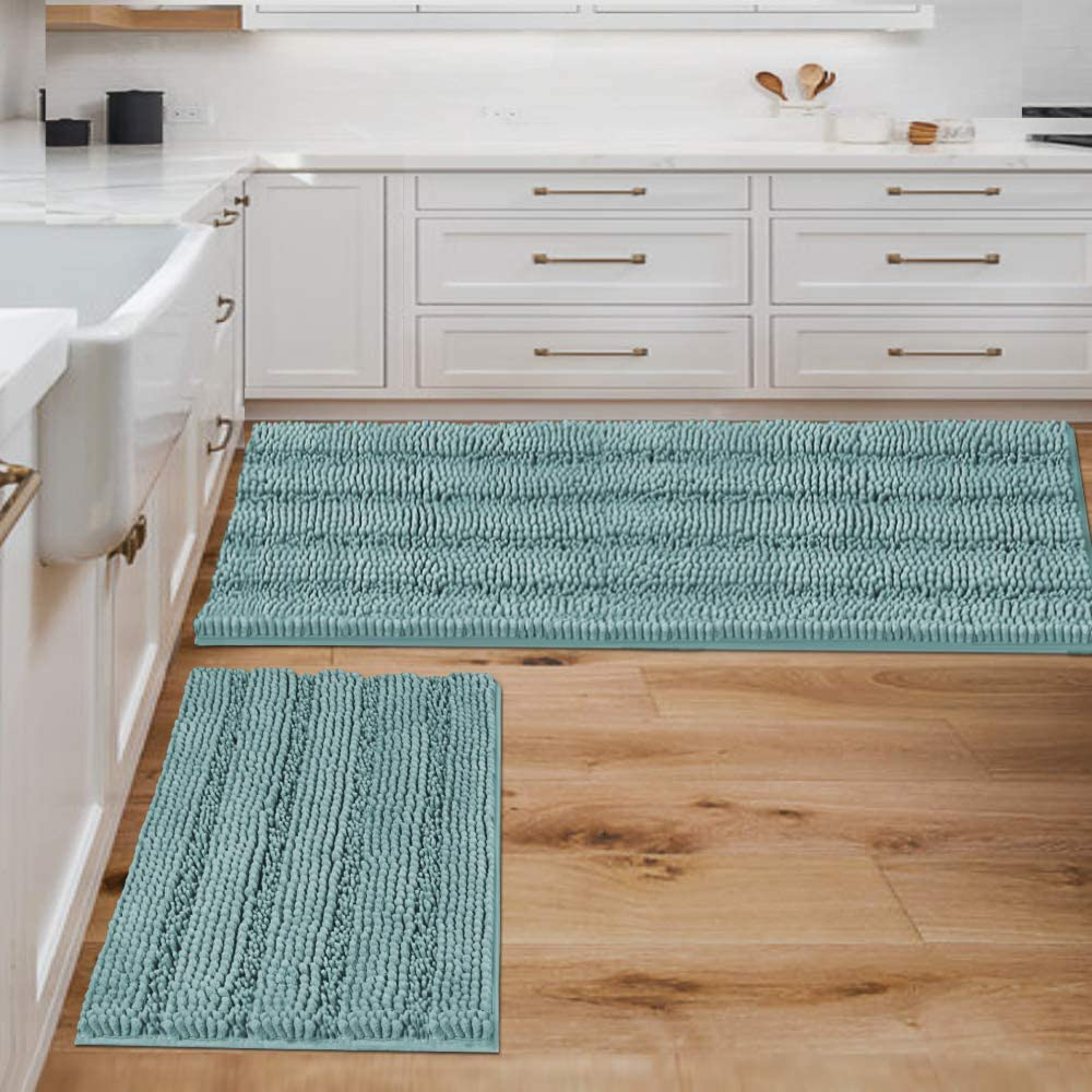 Extra Thick Striped Bath Rugs for Bathroom Anti-Slip Bath Mats Soft Plush Chenille Yarn Shaggy Mat Living Room Bedroom Mat Floor Water Absorbent