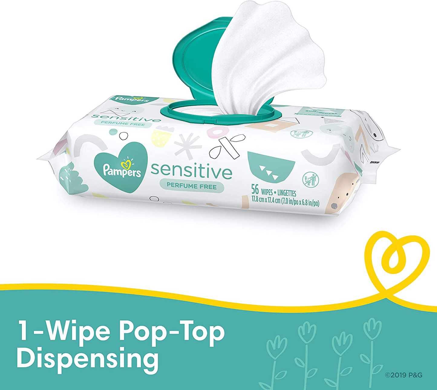 Baby Wipes, Pampers Sensitive Water Based Baby Diaper Wipes, Hypoallergenic and Unscented, 7 Pop-Top Packs, 504 Count Total Wipes (Packaging May Vary)