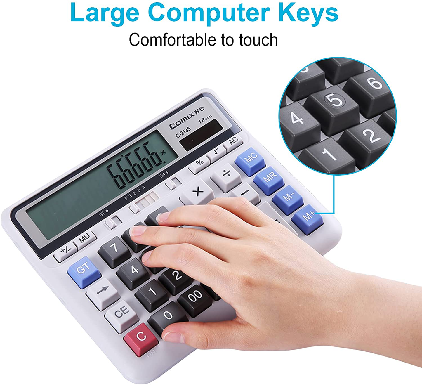 Comix Desktop Calculator Solar Battery Dual Power with 12-Digit Large LCD Display and Large Computer Keys Office Calculator for Home Office School