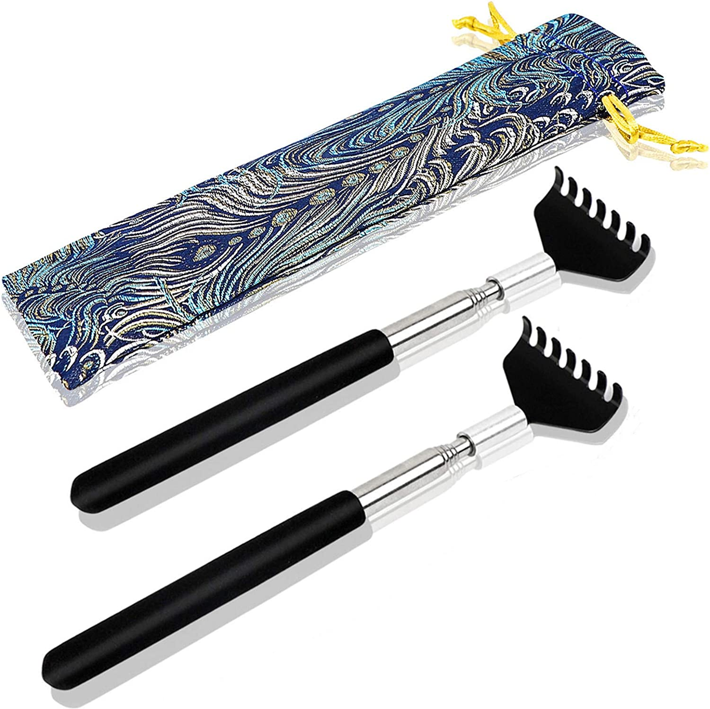 ONEEKK Portable Extendable Back Scratcher, 2 Pack Metal Telescoping Backscratchers for Adults, Kids,Dogs Itch Scratcher with Beautiful Gifts Packaging