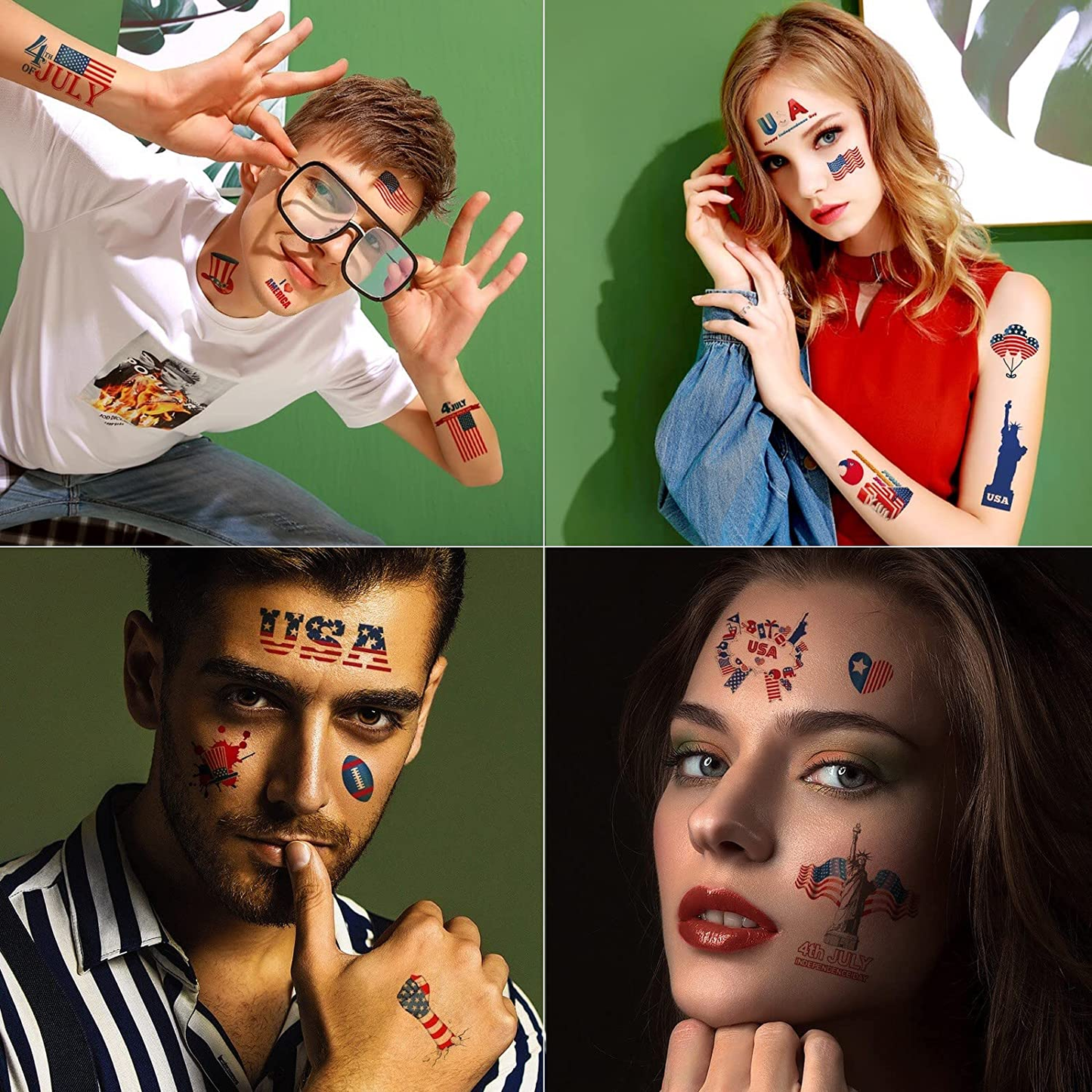 10 Sheets 4Th of July Temporary Tattoos, 80 Pcs Cute Waterproof Patriotic Tattoos for 4Th of July Decorations Patriotic Decor