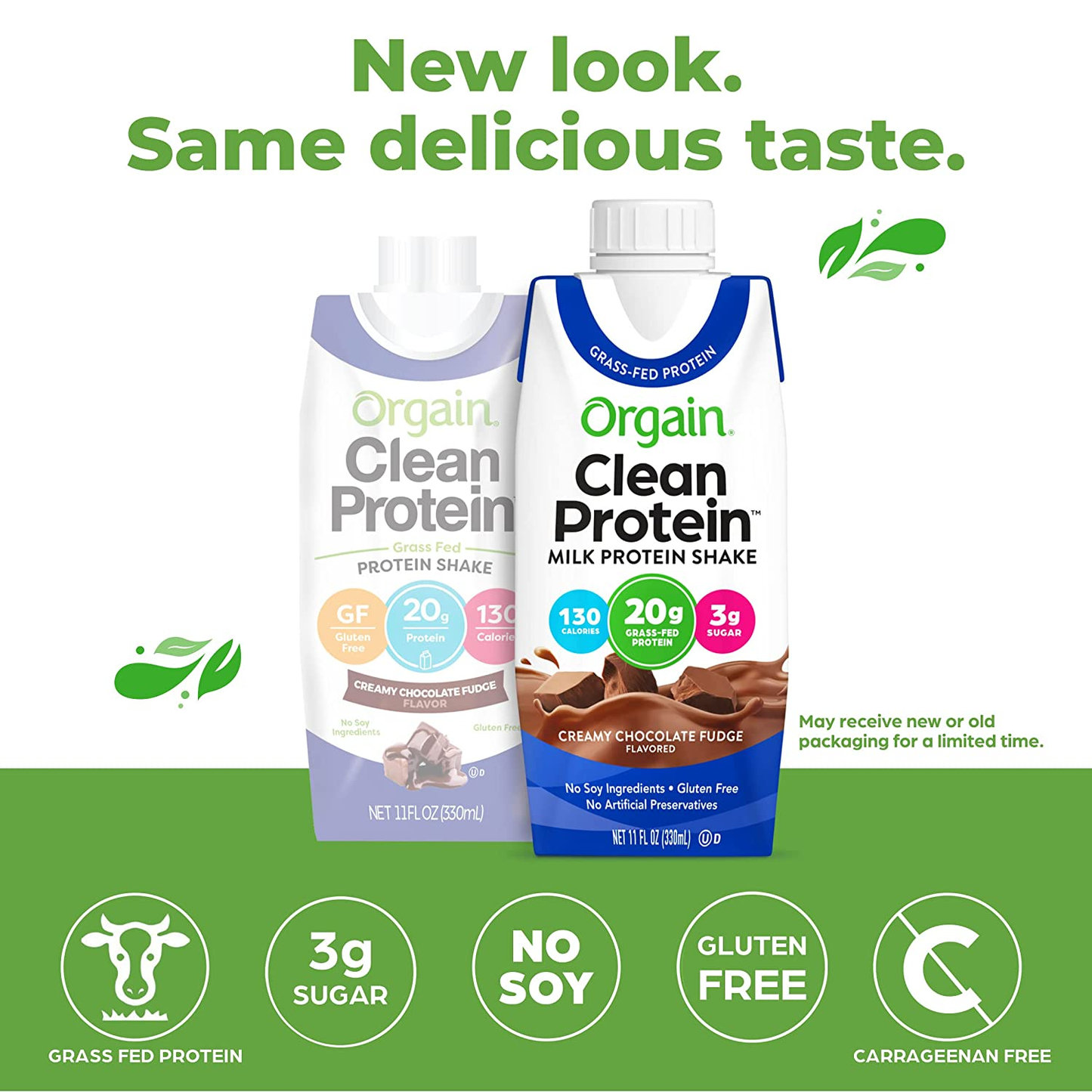 Orgain Grass Fed Clean Protein Shake, Creamy Chocolate Fudge - 20G of Protein, Meal Replacement, Ready to Drink, Gluten Free, Soy Free, Kosher, Packaging May Vary, 11 Fl Oz (Pack of 12)