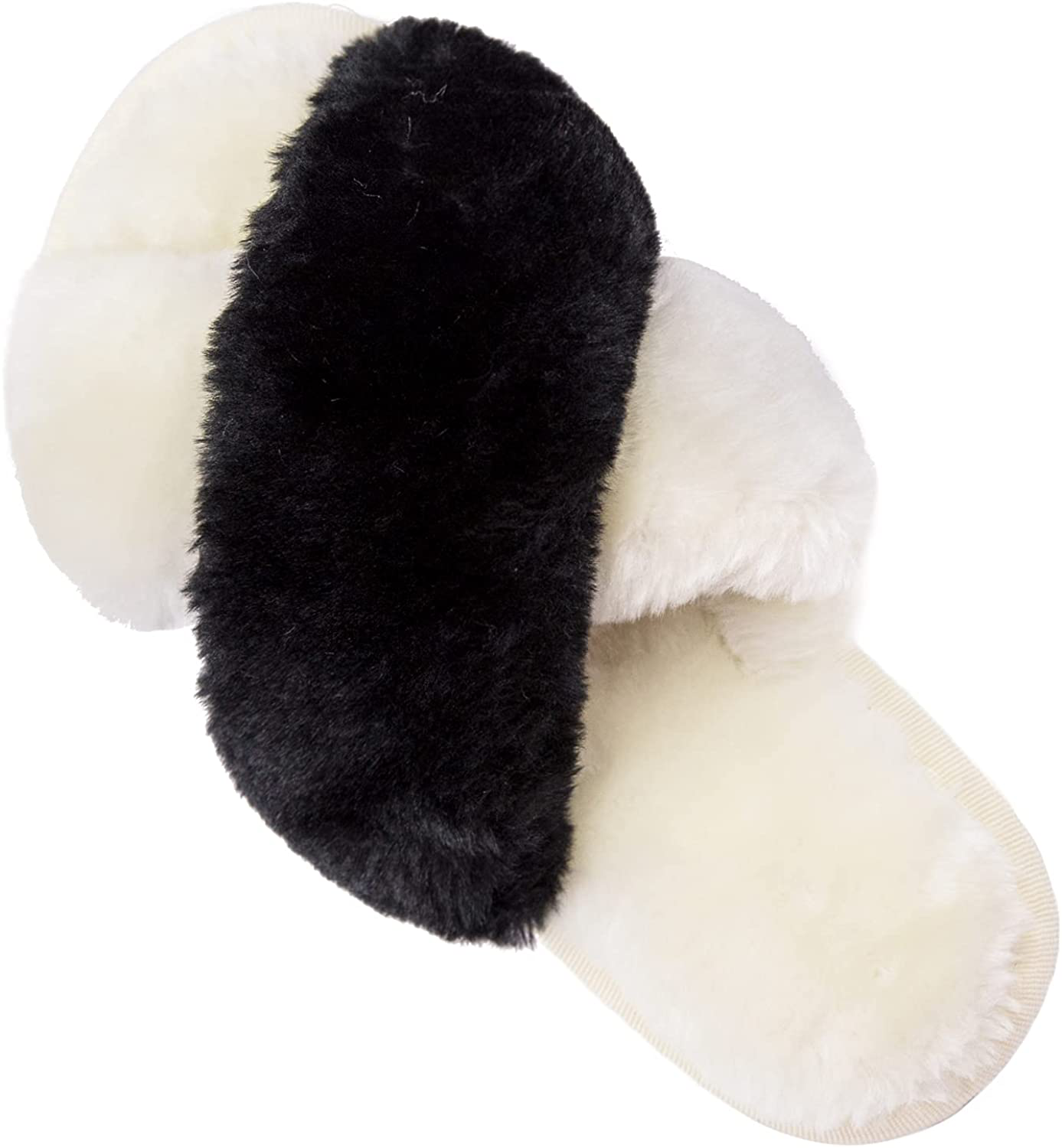 Womens House Fuzzy Slippers Leopard Cross Band Soft Plush Fluffy Slippers Furry Fleece Slip on Slippers Open Toe House Warm Bedroom Shoes Slides