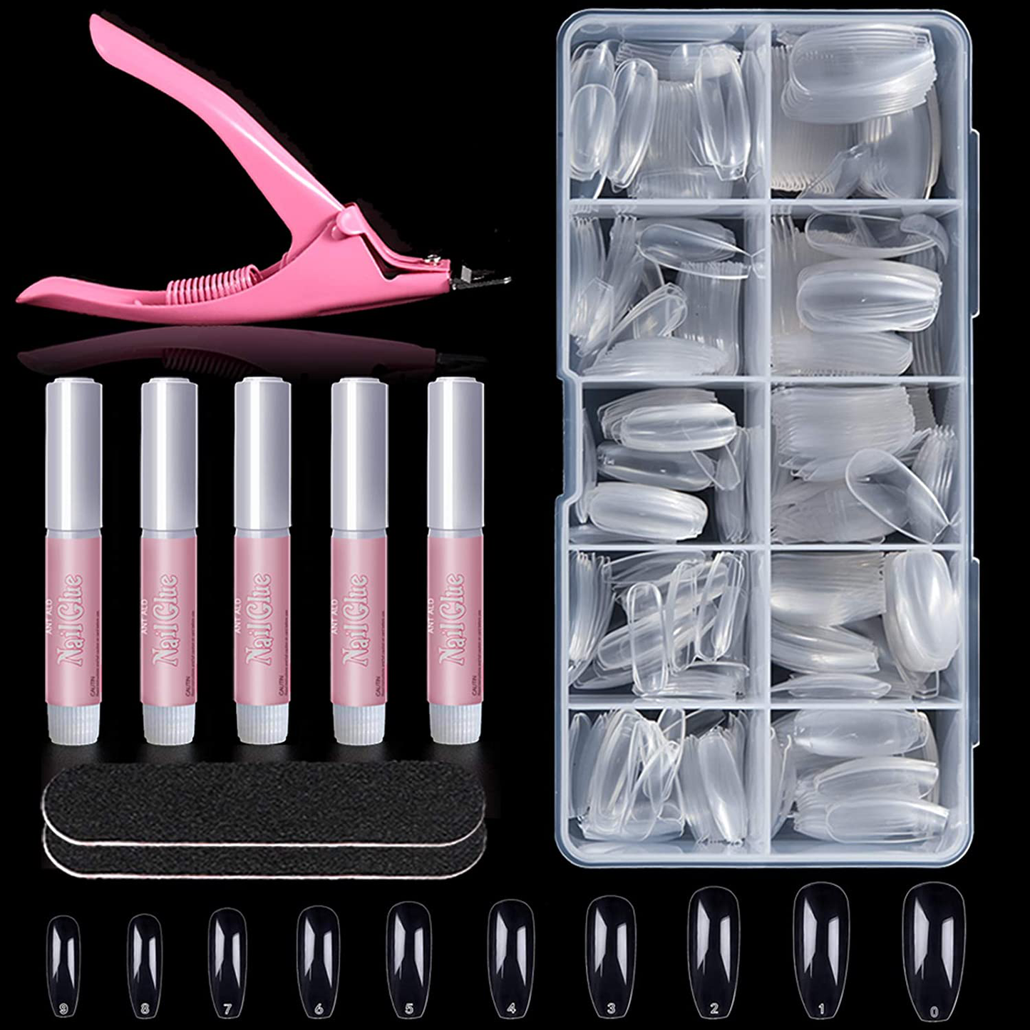 Auseibeely 240PCS Extra Long Full Cover Clear Coffin Nails, XXL Ballerina False Nail Tips Acrylic Nail Tips Kit with Nail Glue/Clipper/File Nail Tools for Nail Art Salons Home DIY, 10 Sizes
