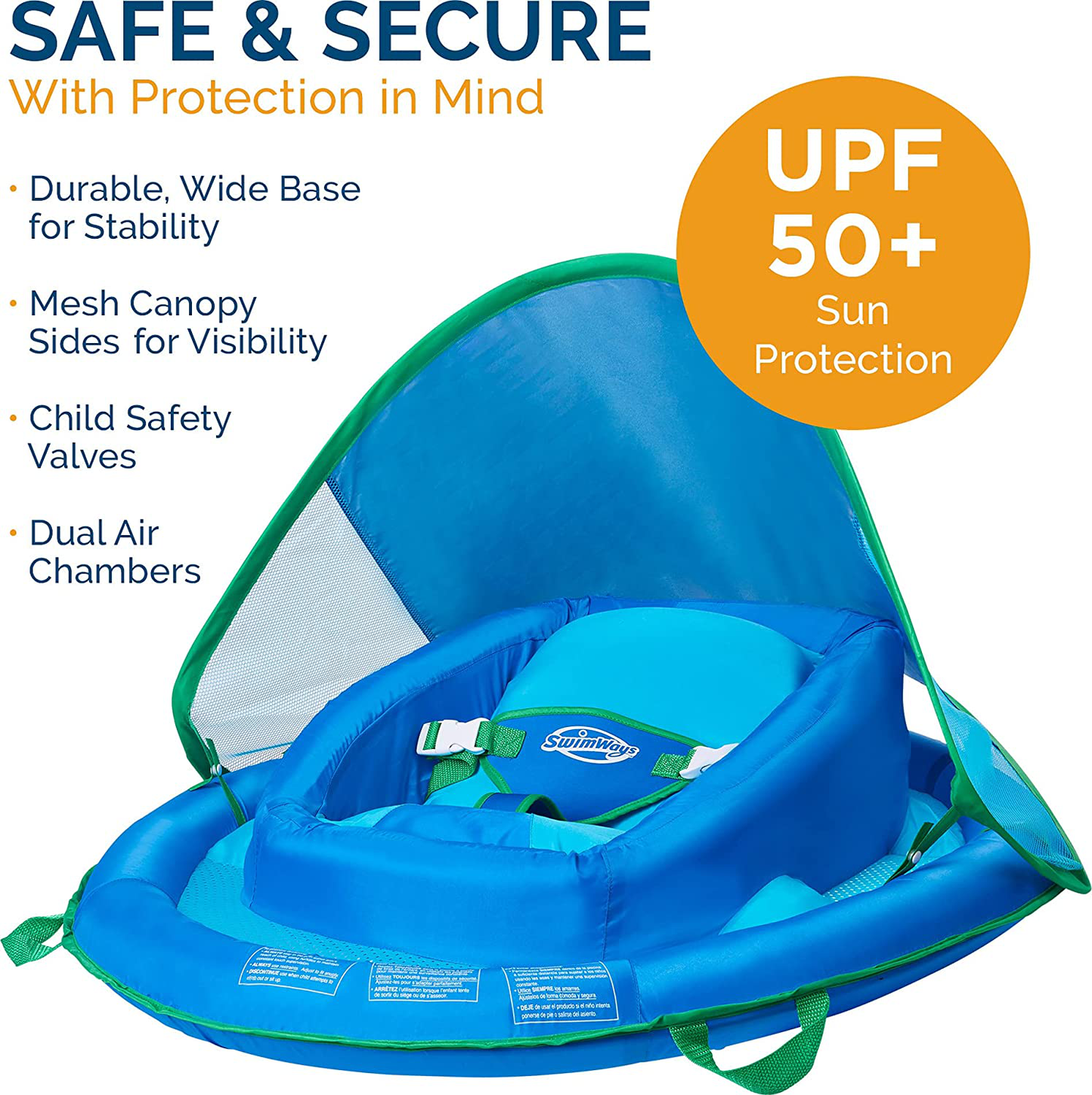 SwimWays Inflatable Infant Baby Spring Swimming Pool Float with Canopy, Blue