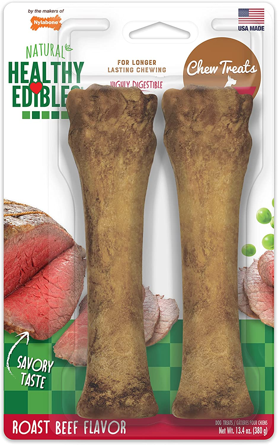 Nylabone Healthy Edibles All-Natural Long Lasting Bacon Flavor Chew Treats 3 Count Bacon Small/Regular