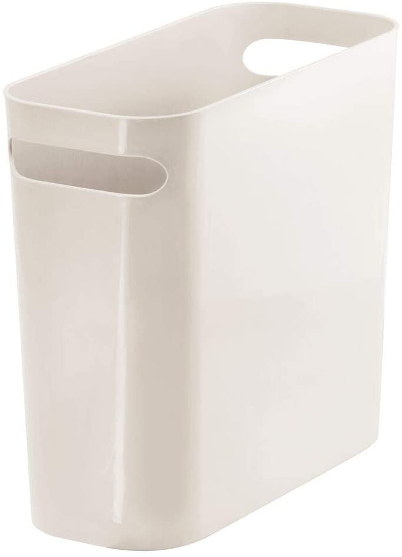 mDesign Slim Plastic Rectangular Small Trash Can Wastebasket, Garbage Container Bin with Handles for Bathroom, Kitchen, Home Office, Dorm, Kids Room - 10" High, Shatter-Resistant - Black
