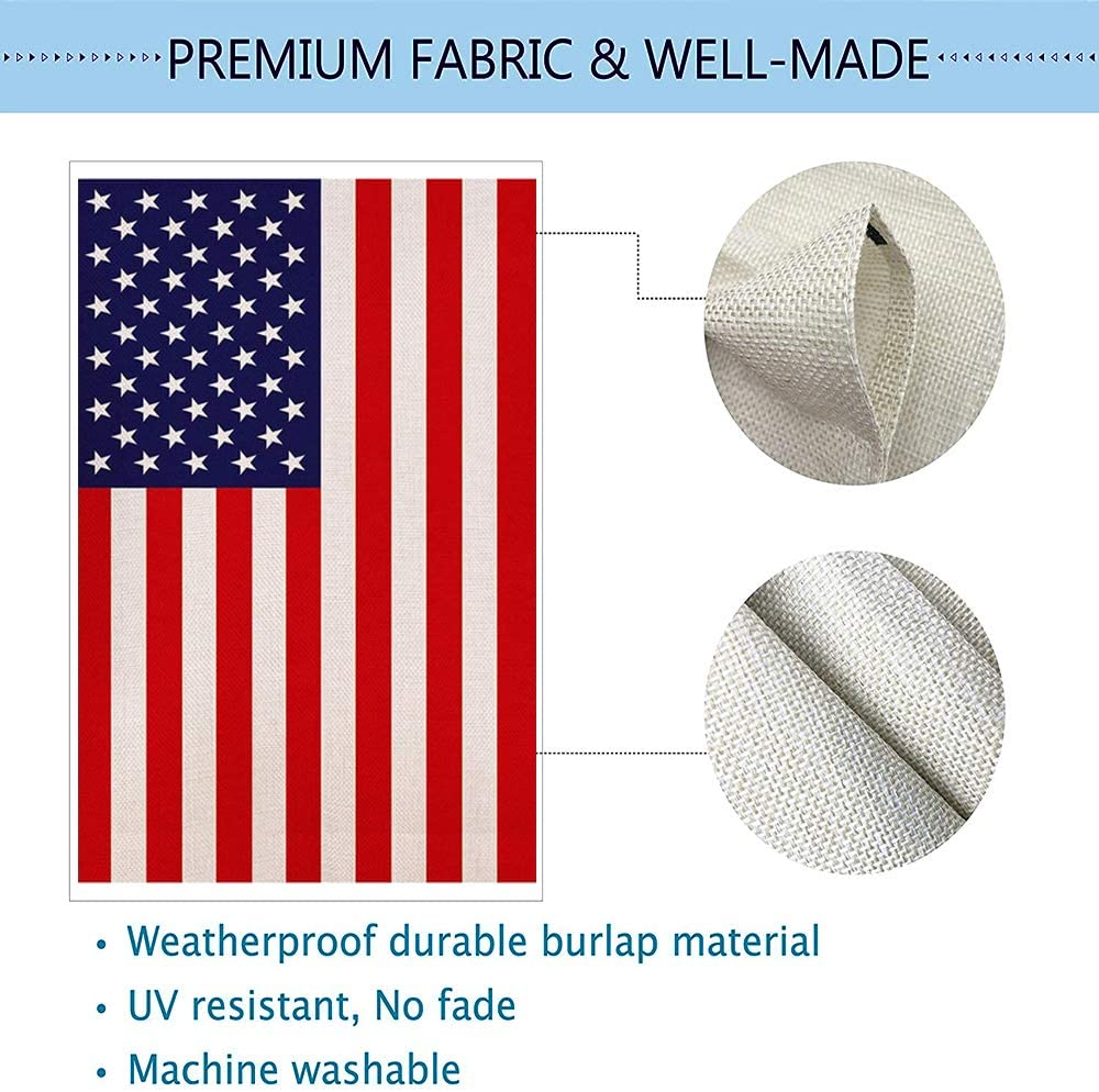 American Flag Double Sided American Flag Garden Flag Thick Weatherproof Burlap 4Th of July Garden Flag US Garden Flag Perfect Decor for Outdoor Yard Porch Patio Farmhouse Lawn, 12 X 18 Inch