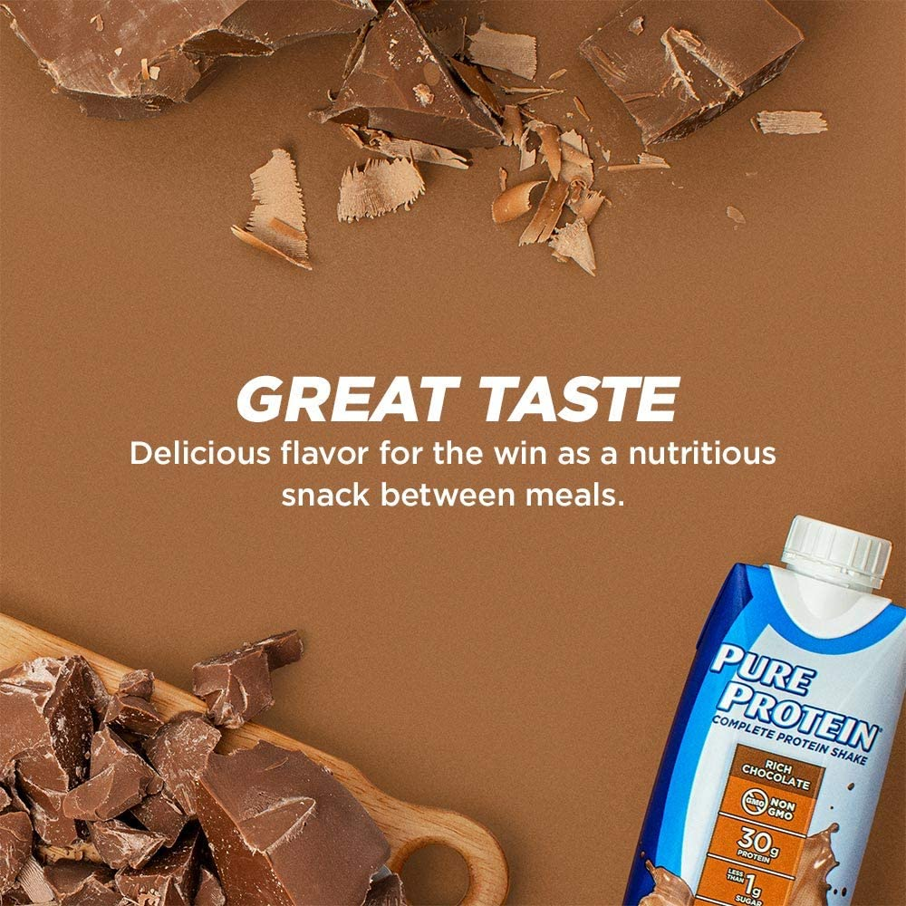 Pure Protein Chocolate Protein Shake, 30G Complete Protein, Ready to Drink and Keto-Friendly, Vitamins A, C, D, and E plus Zinc to Support Immune Health, 11Oz Bottles, 12 Pack