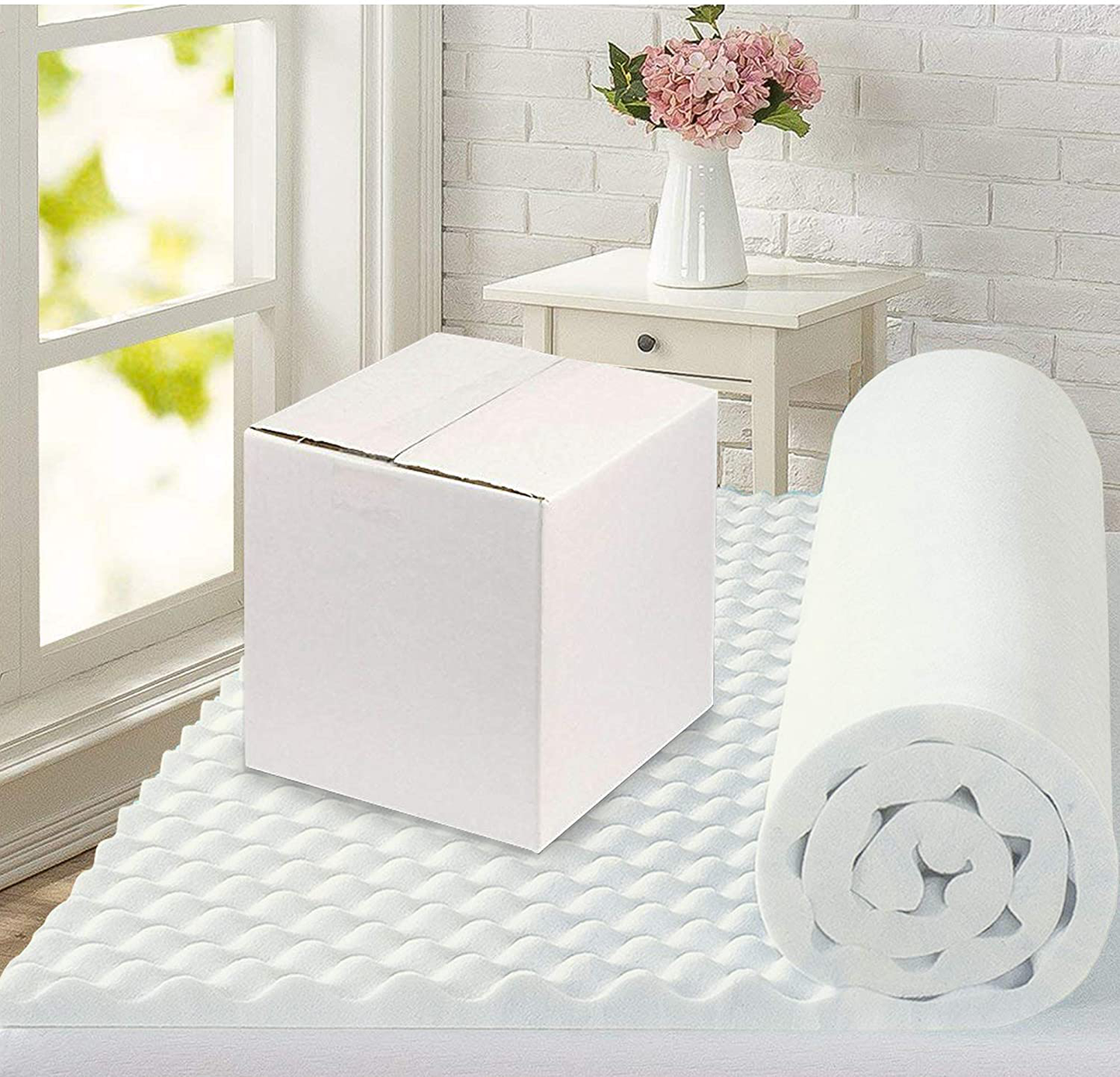Mayton, 2-inch Convoluted Egg Shell Breathable Foam Topper, Adds Comfort to Mattress, Twin, White