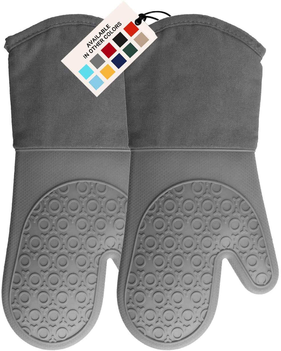 HOMWE Extra Long Professional Silicone Oven Mitt, Oven Mitts with Quilted Liner, Heat Resistant Pot Holders, Flexible Oven Gloves