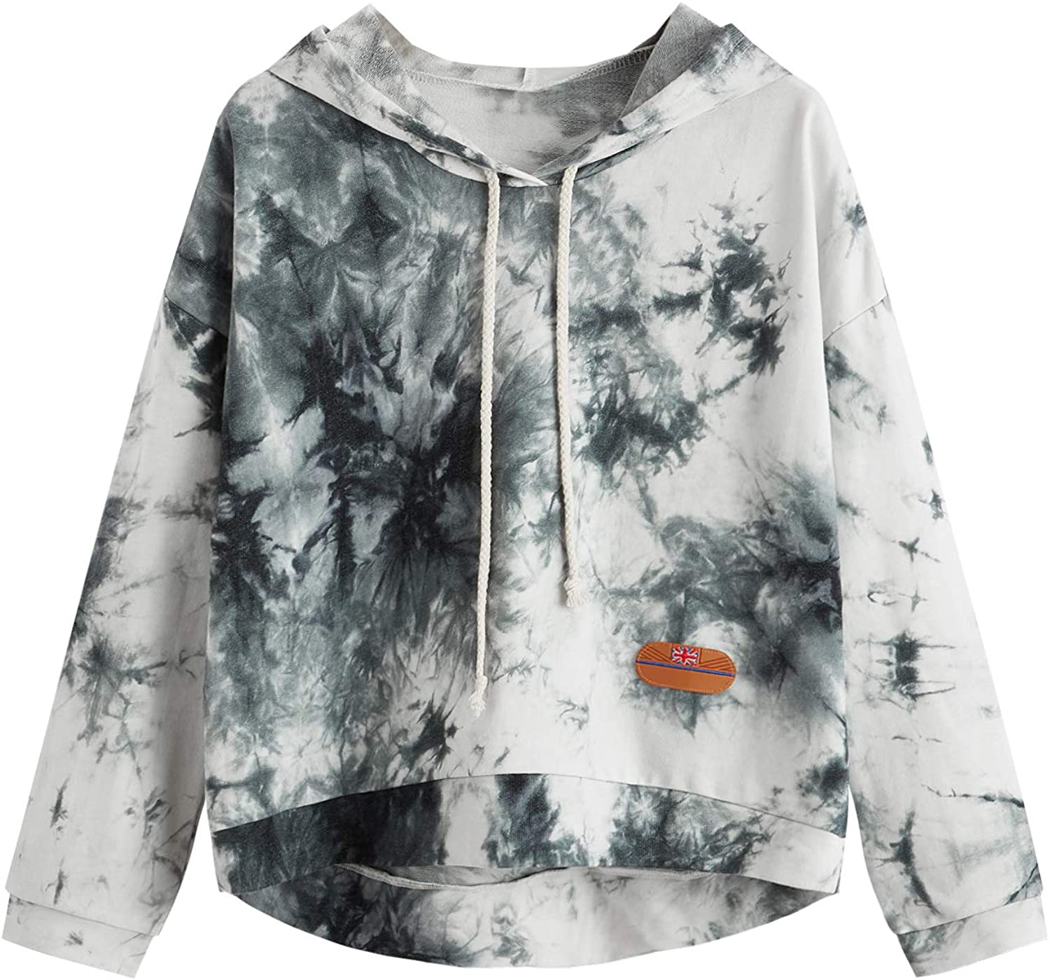 SweatyRocks Women's Long Sleeve Hoodie Sweatshirt Colorblock Tie Dye Print Tops
