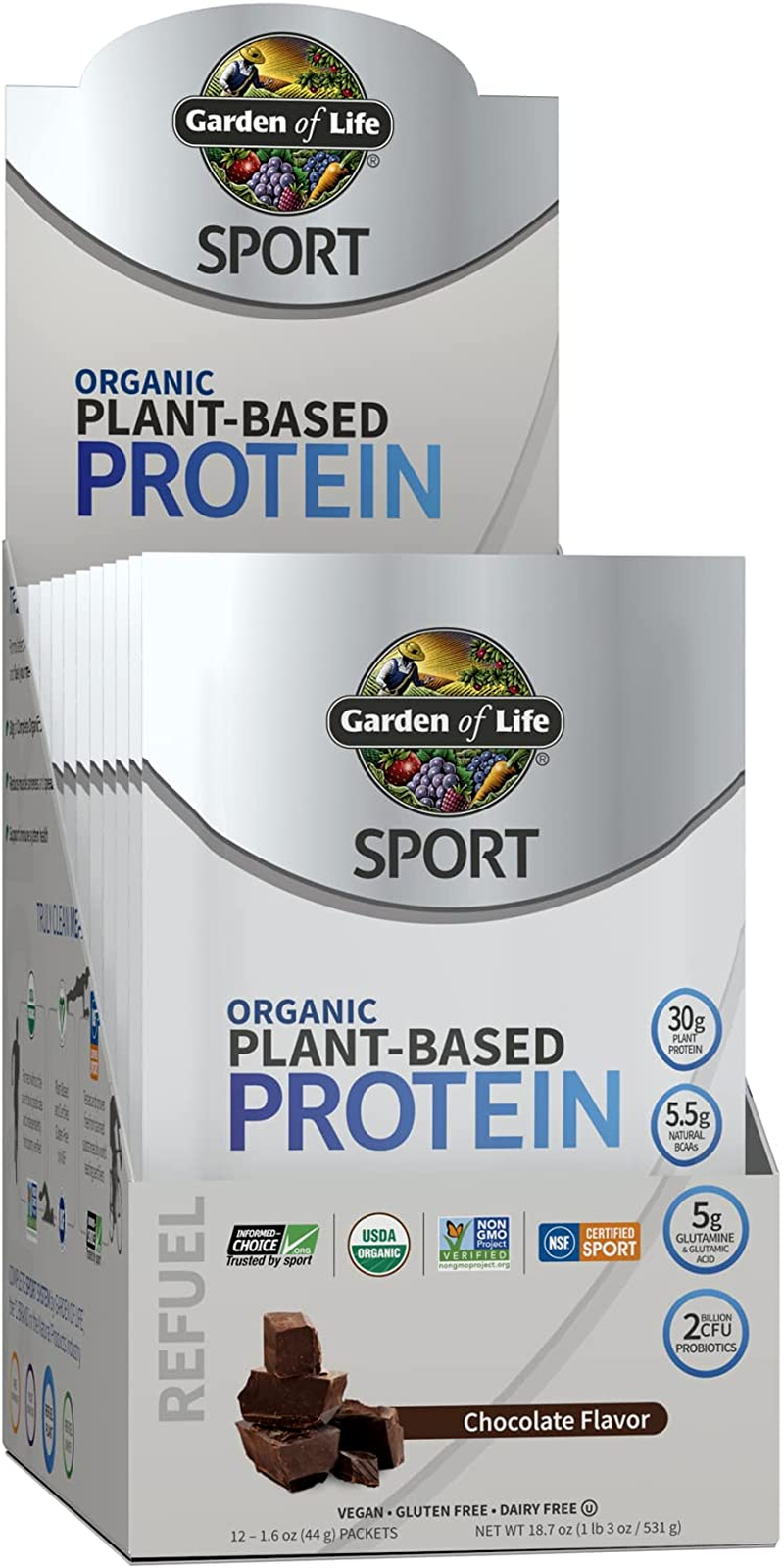 Organic Vegan Sport Protein Powder, Chocolate - Probiotics, Bcaas, 30G Plant Protein for Premium Post Workout Recovery, NSF Certified, Keto, Gluten & Dairy Free, Non GMO, Garden of Life - 19 Servings