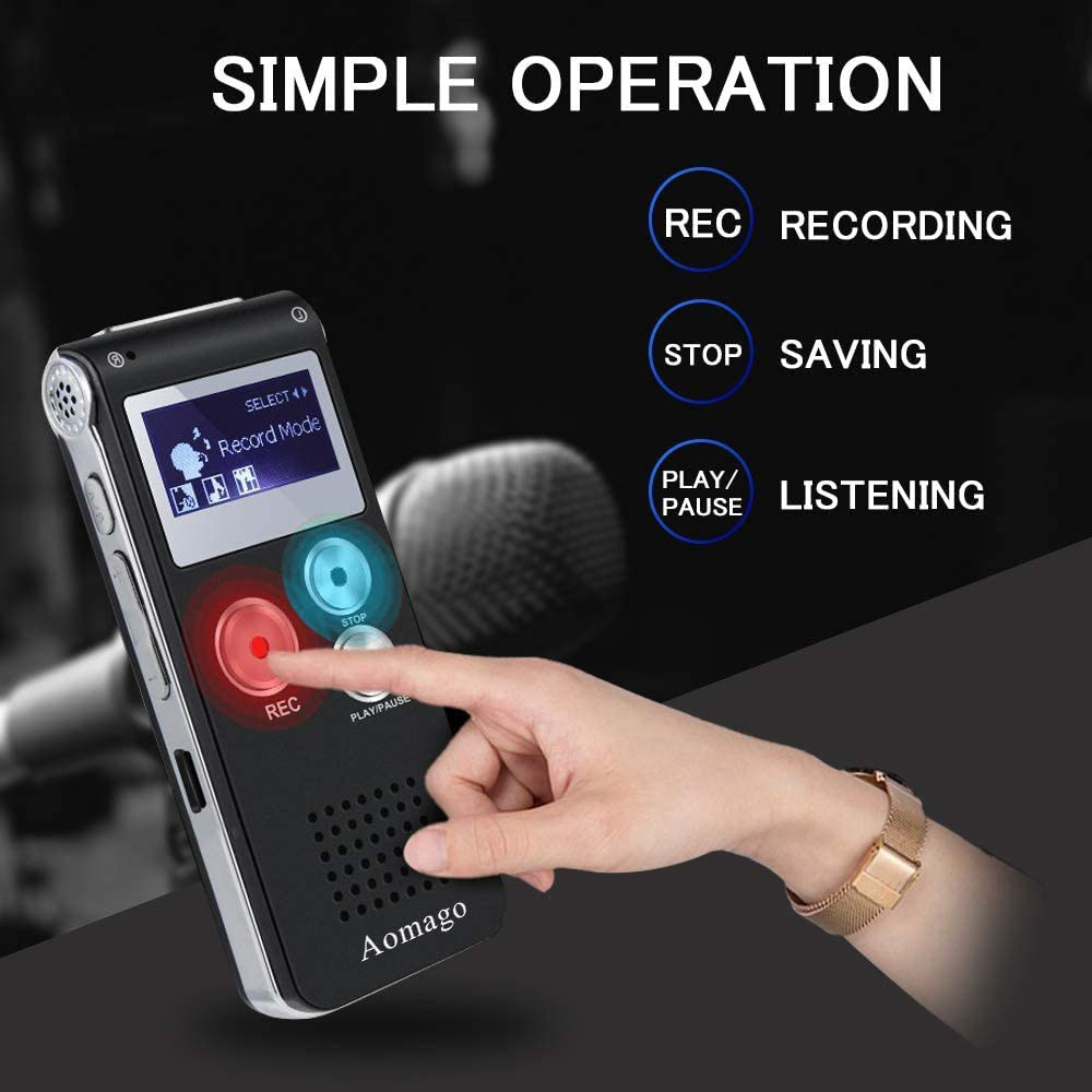 Digital Voice Recorder Voice Activated Recorder for Lectures, Meetings, Interviews Aomago 8GB Audio Recorder Mini Portable Tape Dictaphone with Playback, USB, MP3