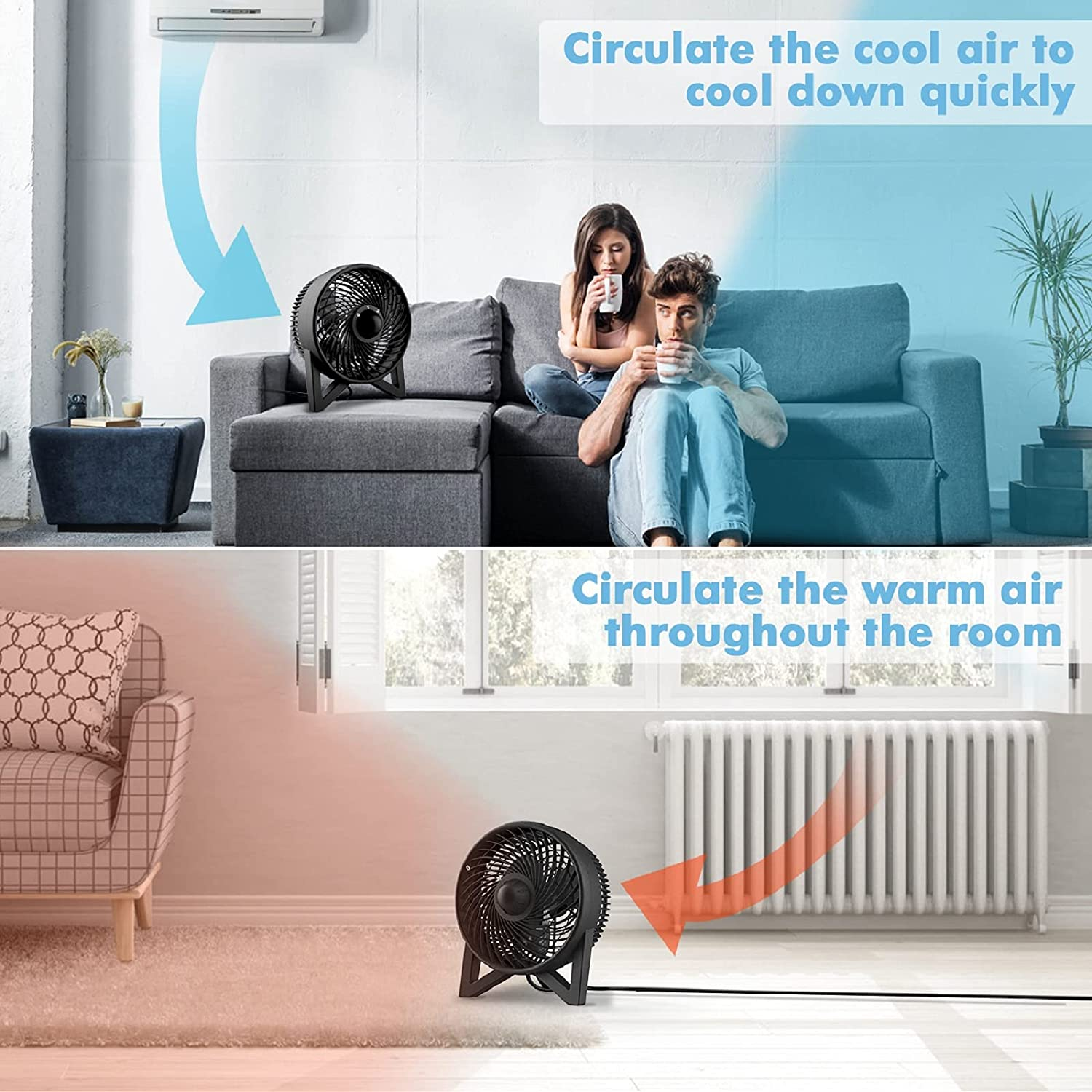 Table Fan, Desk Fan with 2 Speeds, Personal Cooling beside Fan for Bedroom Sleeping Room Tabletop Office Home Kitchen Camping, Small Powerful Motor Electric Fan, Black,8-Inch