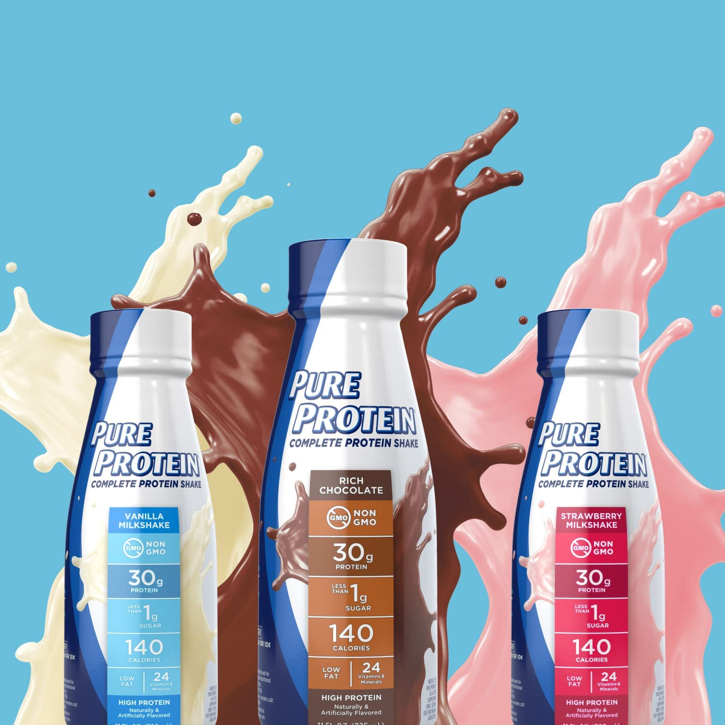 Pure Protein Chocolate Protein Shake, 30G Complete Protein, Ready to Drink and Keto-Friendly, Vitamins A, C, D, and E plus Zinc to Support Immune Health, 11Oz Bottles, 12 Pack
