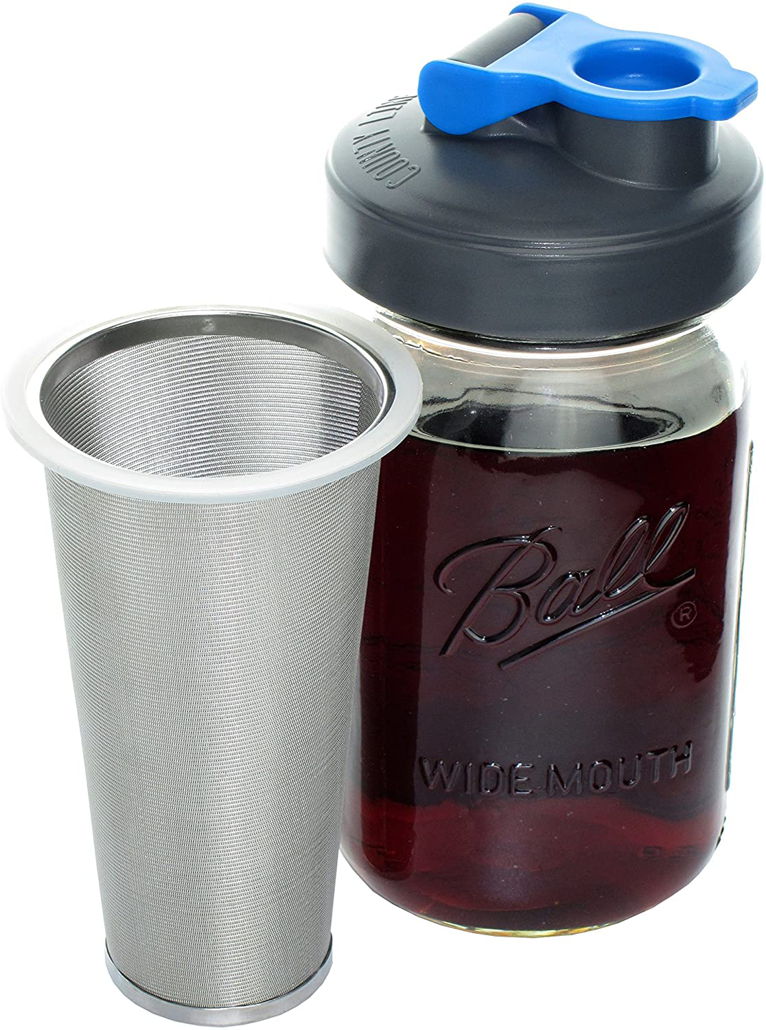County Line Kitchen Durable Cold Brew Mason Jar Coffee Maker. Glass Jar, Stainless Steel Filter, Flip Cap Lid