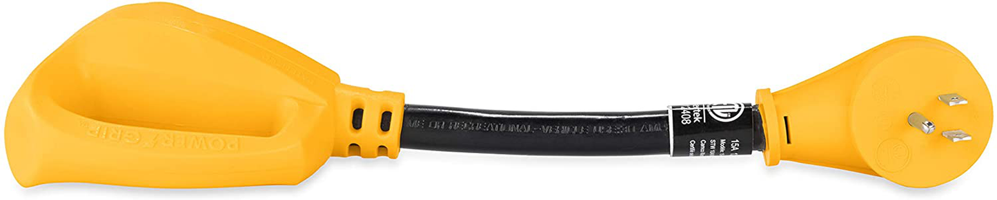 Camco (55165) Heavy Duty RV Dogbone Electrical Adapter with Innovative 180 Degree Bend Design and Easy PowerGrip Handle