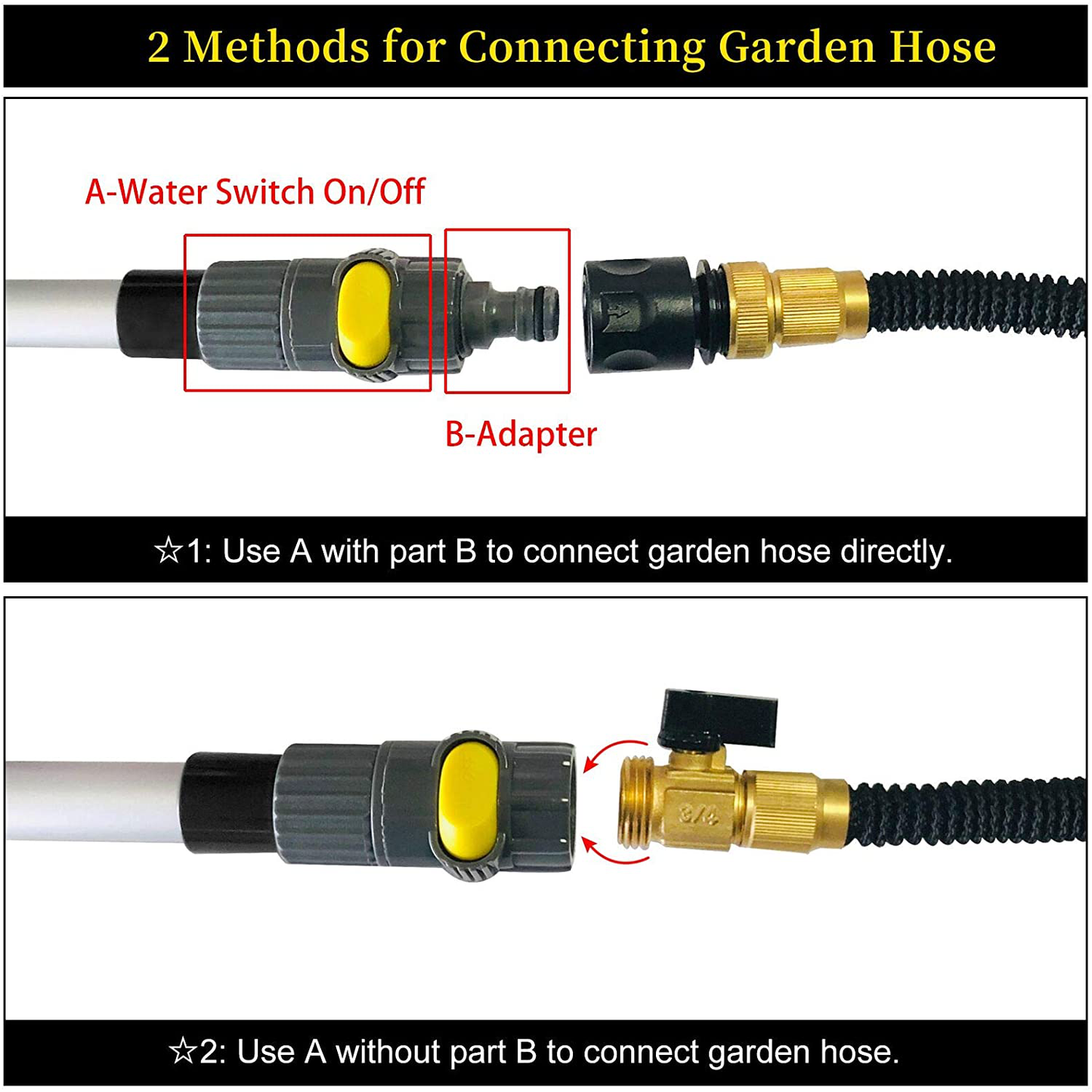 Buyplus Car Wash Brush with Long Handle - 12 Foot Telescopic Flow Through Car Washing Brush with Hose Attachment, Soft Bristle Head for RV, Trucks, No Scratch Dip Car Cleaning Water Brush