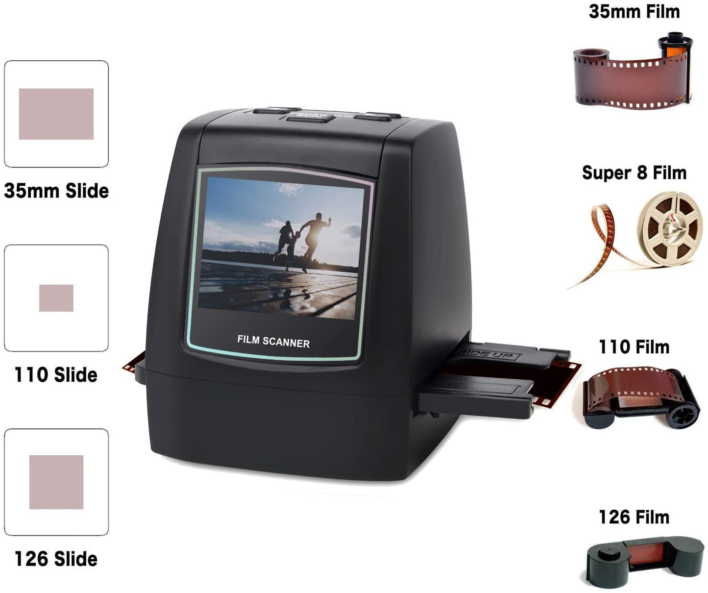 DIGITNOW 22MP All-in-1 Film & Slide Scanner, Converts 35mm 135 110 126 and Super 8 Films/Slides/Negatives to Digital JPG Photos, Built-in 128MB Memory, 2.4 LCD Screen