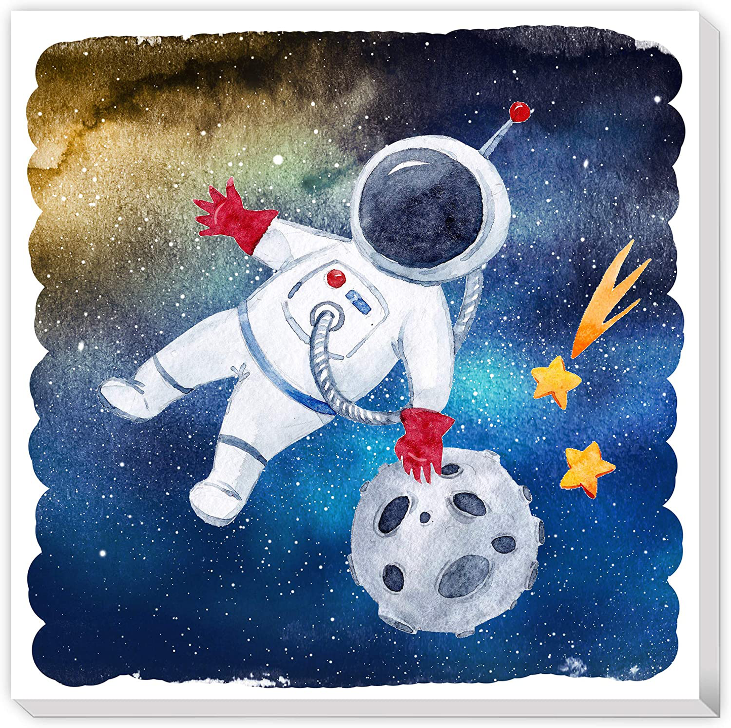TEXTURE OF DREAMS Cartoon Astronaut Rocket Stars UFO in Outer Space Travel Canvas Wall Art, Boy Room Science Theme Nursery Wall Decor Poster Kid Bedroom Playroom Dorm Classroom 4 Pack (10" x 10")