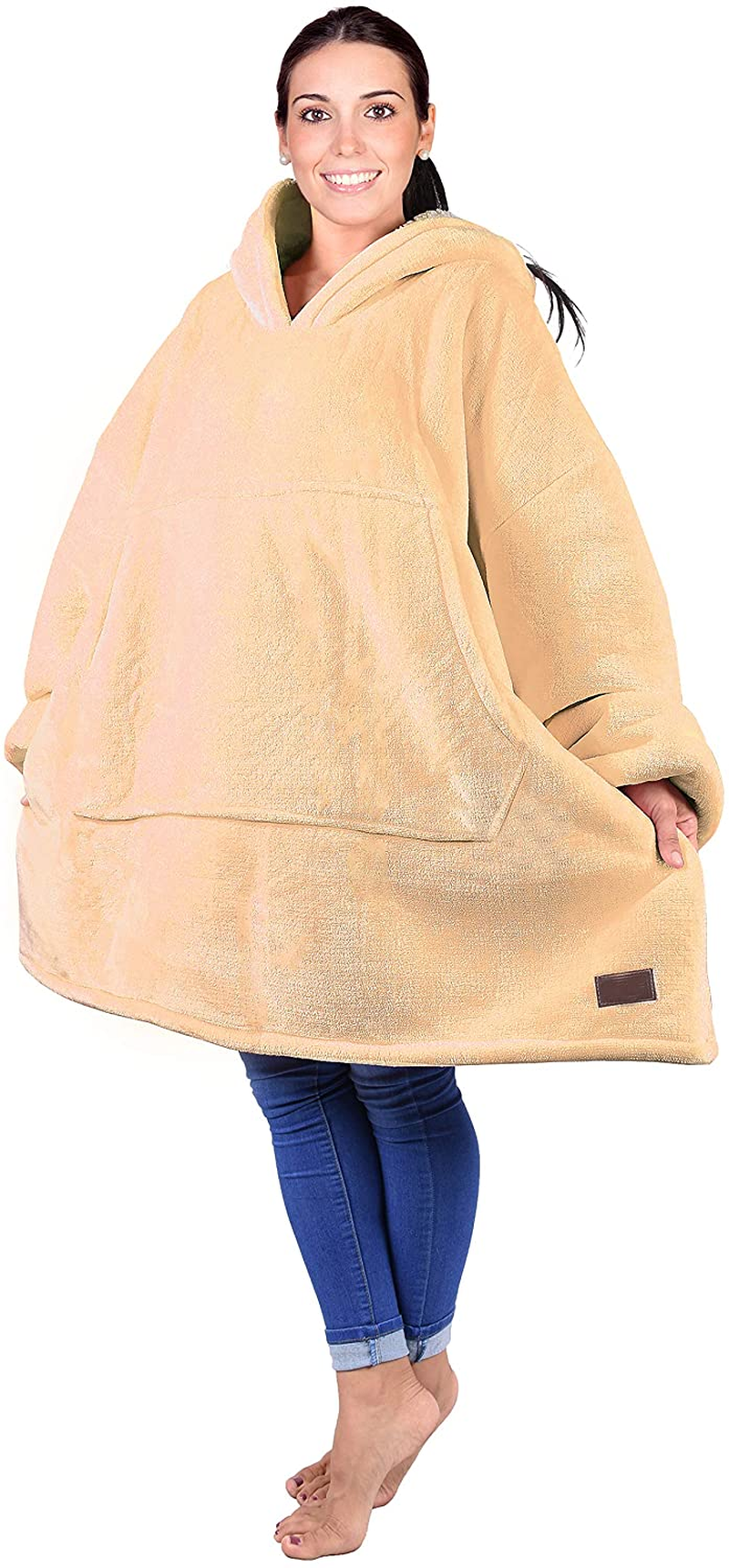 Oversized Wearable Blanket Hoodie Sweatshirt, Comfortable Sherpa Lounging Pullover for Adults