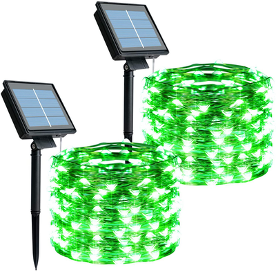 St. Patrick's Day Outdoor Solar String Lights, 2 Pack 33Feet 100 Led Solar Powered Fairy Lights with 8 Modes Waterproof Copper Wire Lights for Patio Yard Party Decor (Green)