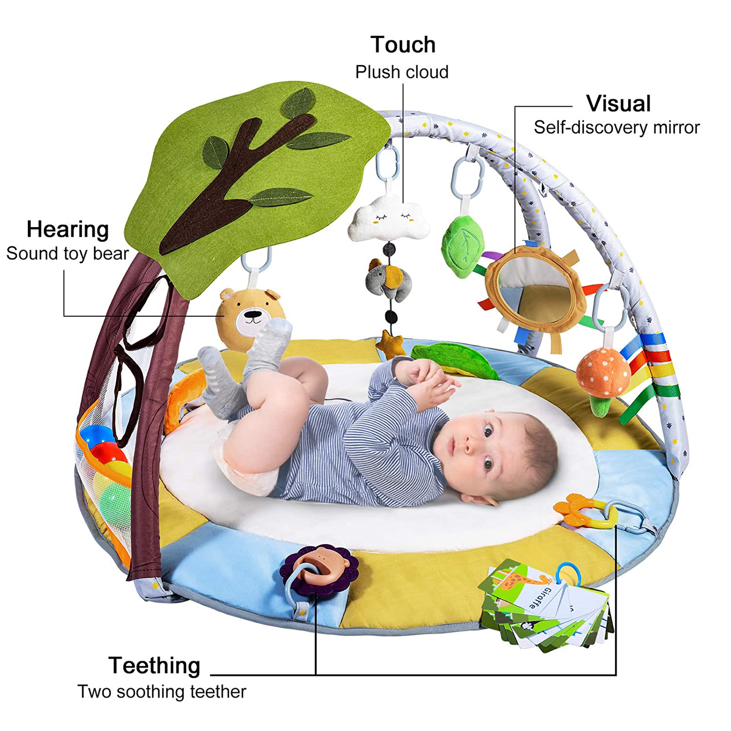 Lupantte Lion Baby Gym Play Mat with 9 Toys for Sensory and Motor Skill Development Language Discovery
