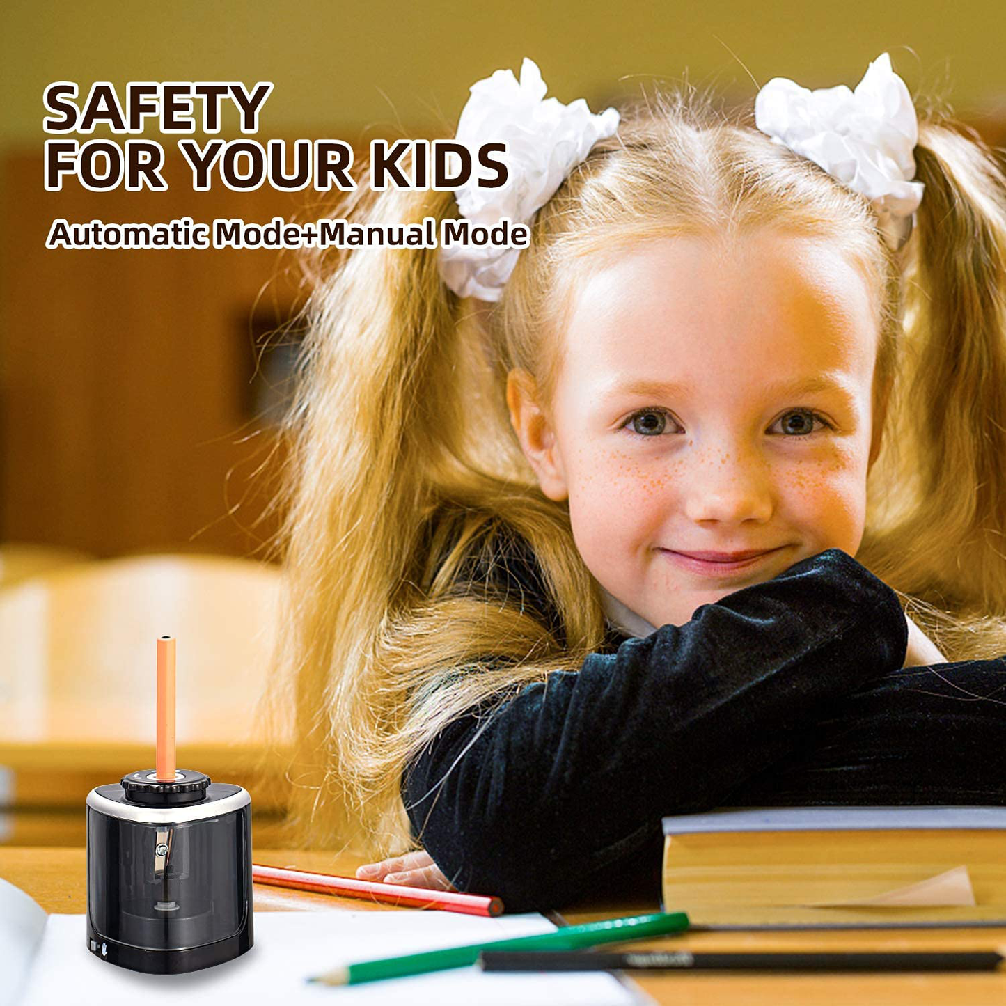 Pencil Sharpener Electric Pencil Sharpeners, Portable Pencil Sharpener Kids, Blade to Fast Sharpen